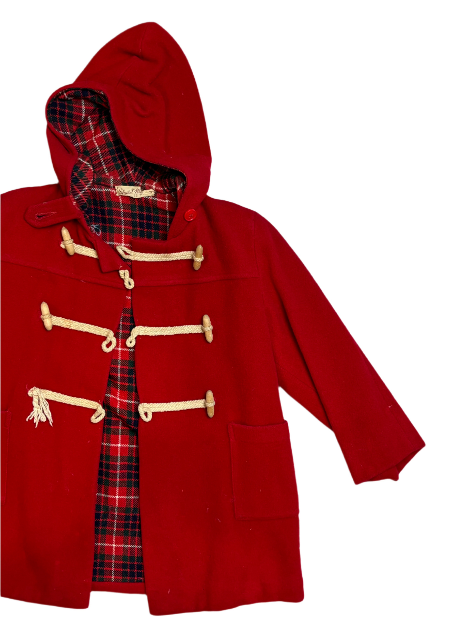 Vintage Child's Red Duffle Coat 8-10Y