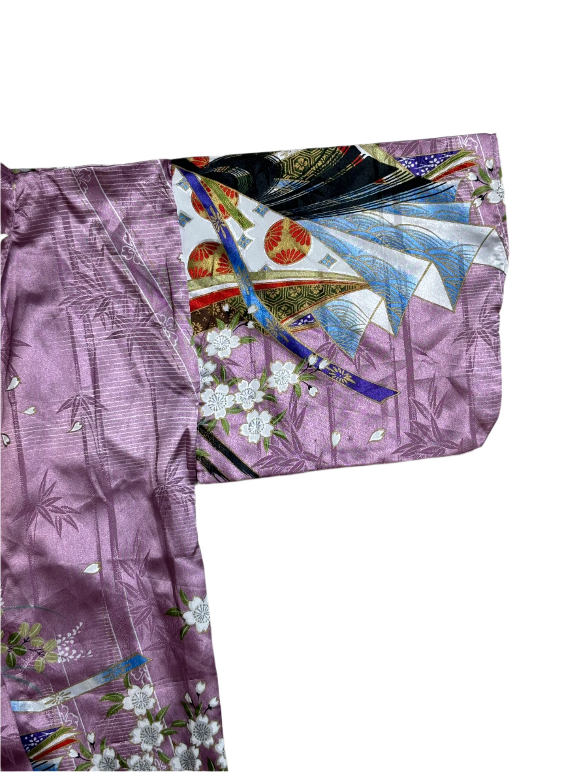 Vintage Child's Purple Satin Floral Kimono 7-8Y