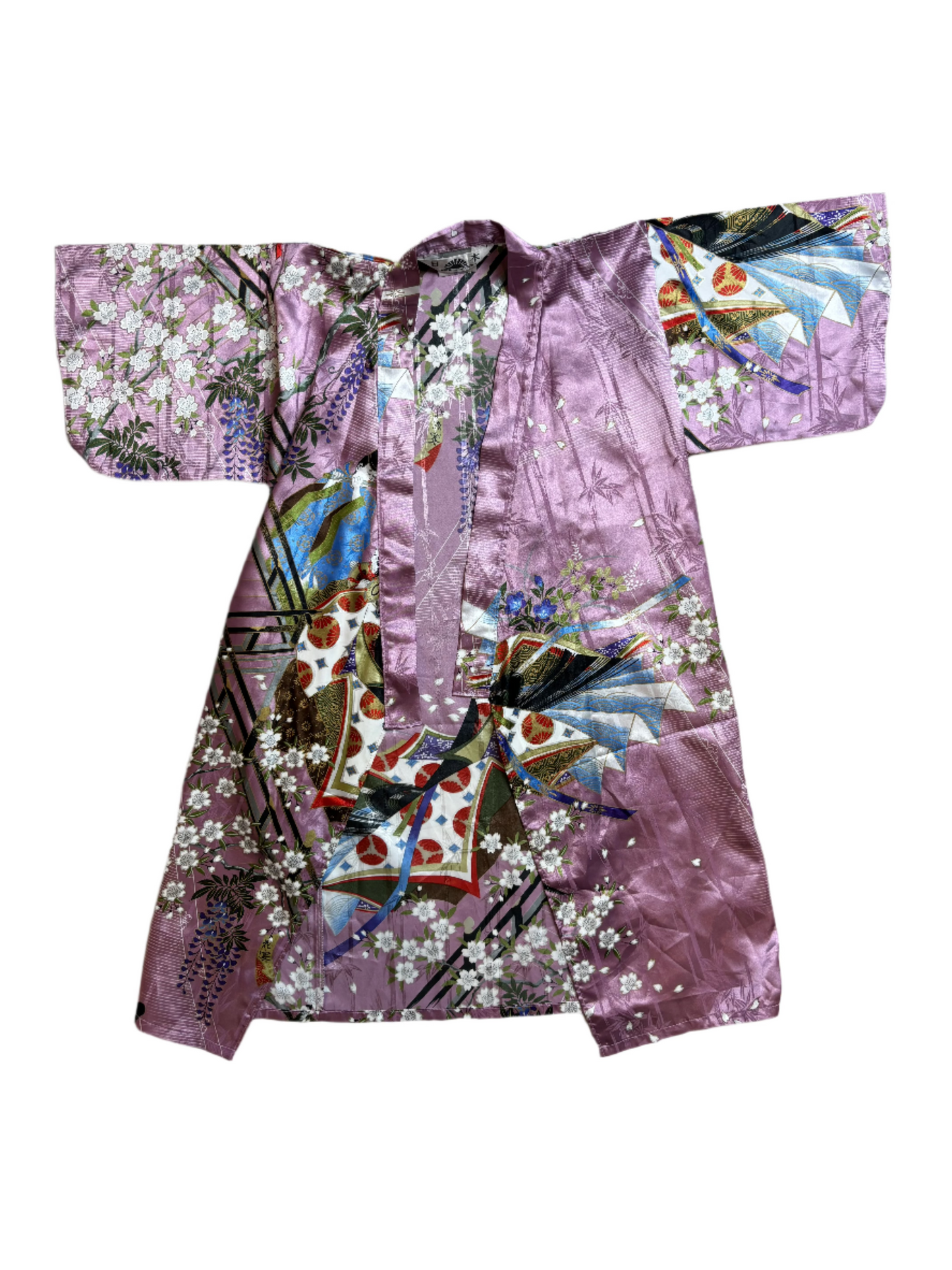 Vintage Child's Purple Satin Floral Kimono 7-8Y