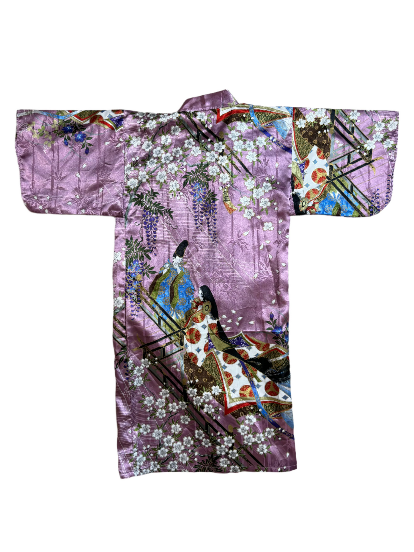 Vintage Child's Purple Satin Floral Kimono 7-8Y