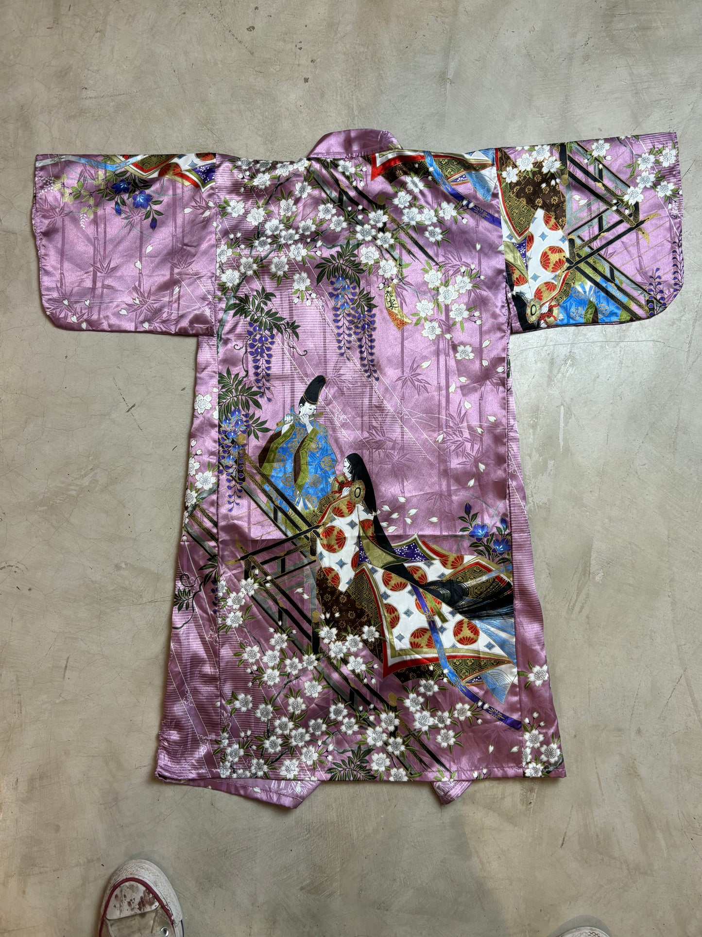 Vintage Child's Purple Satin Floral Kimono 7-8Y