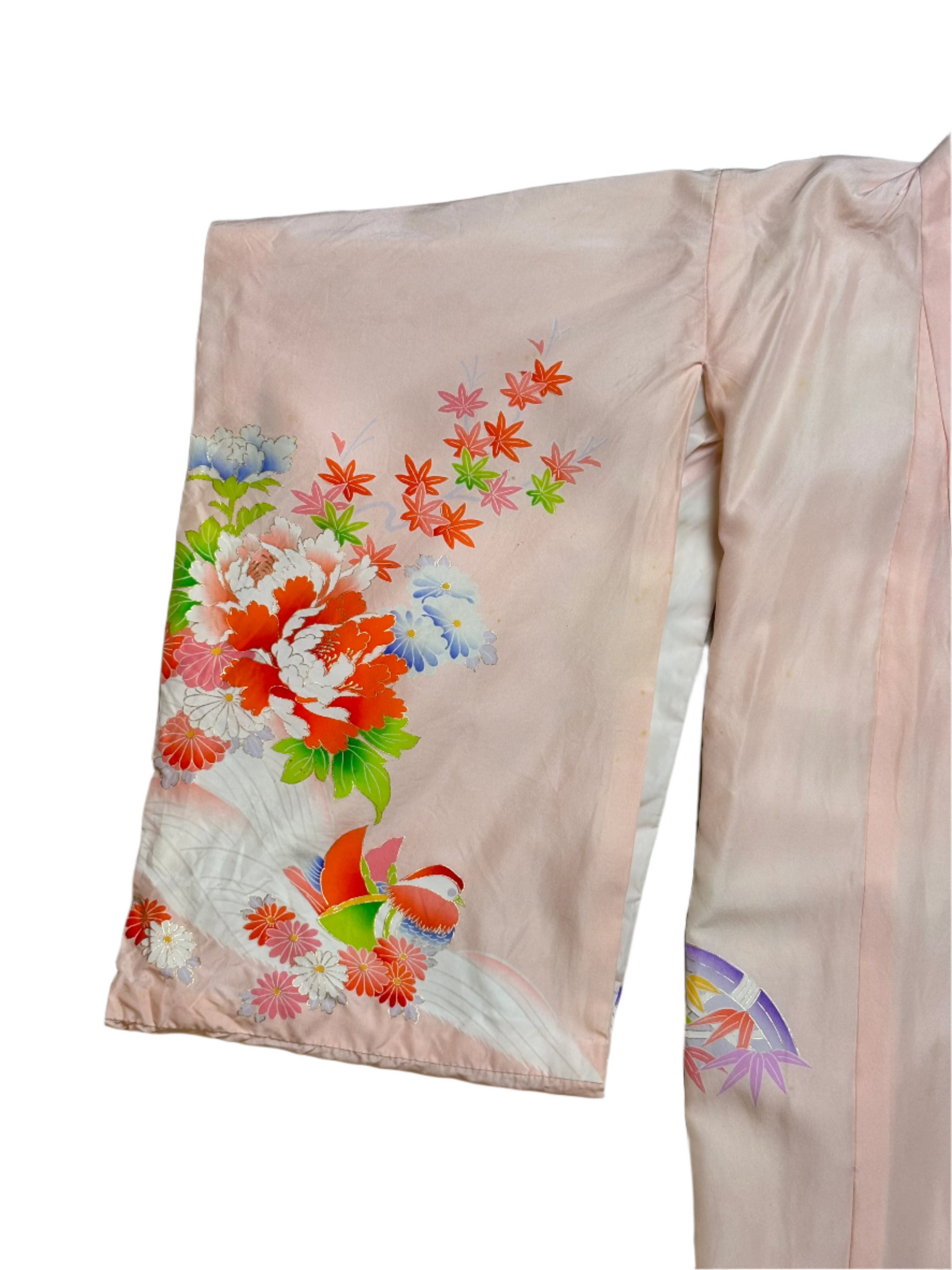 Vintage Child's Japanese Pink Floral Kimono 7-10Y