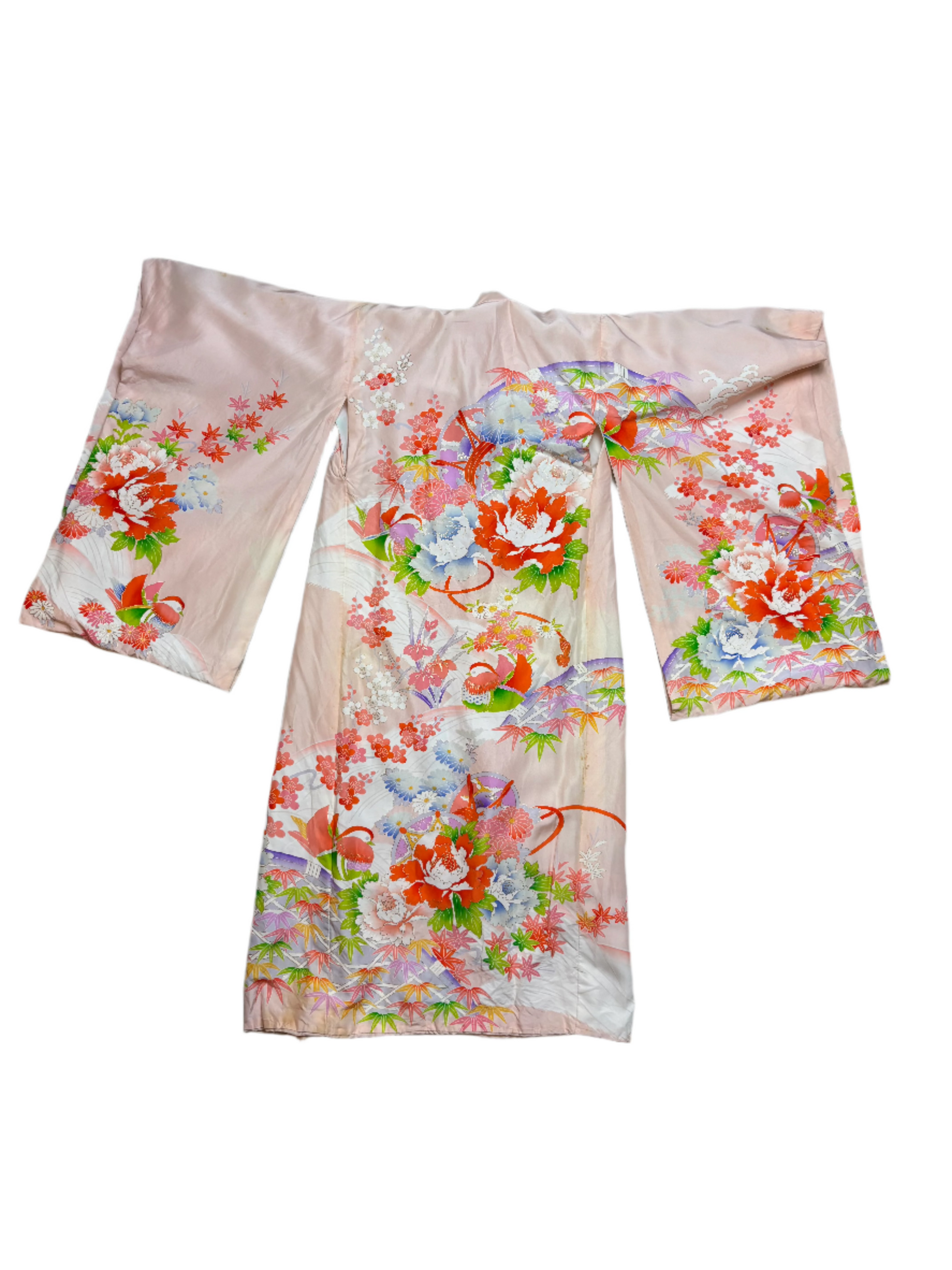 Vintage Child's Japanese Pink Floral Kimono 7-10Y