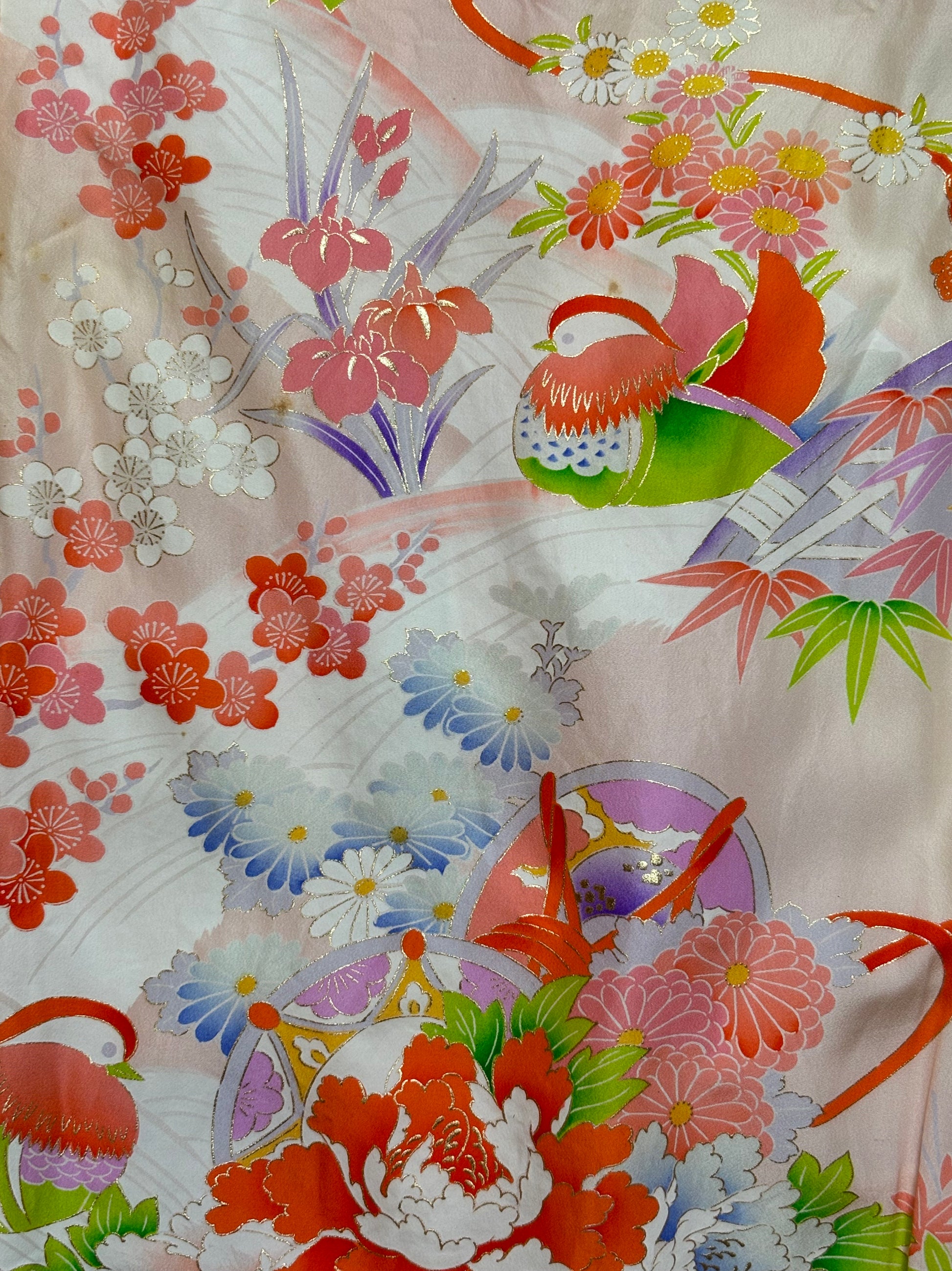 Vintage Child's Japanese Pink Floral Kimono 7-10Y