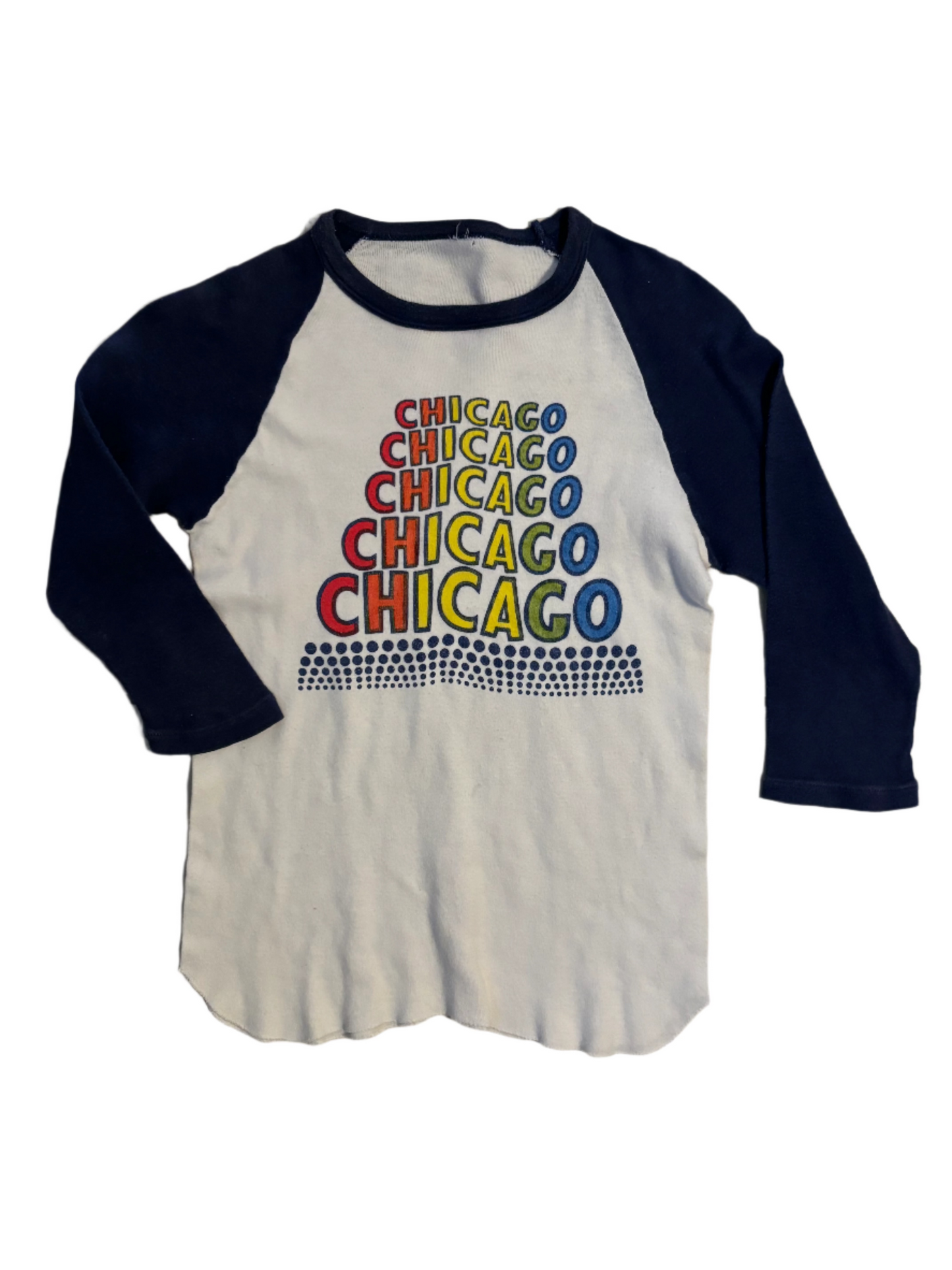 '70s Vintage Wht/Blue Raglan "Chicago" T-Shirt - XXS