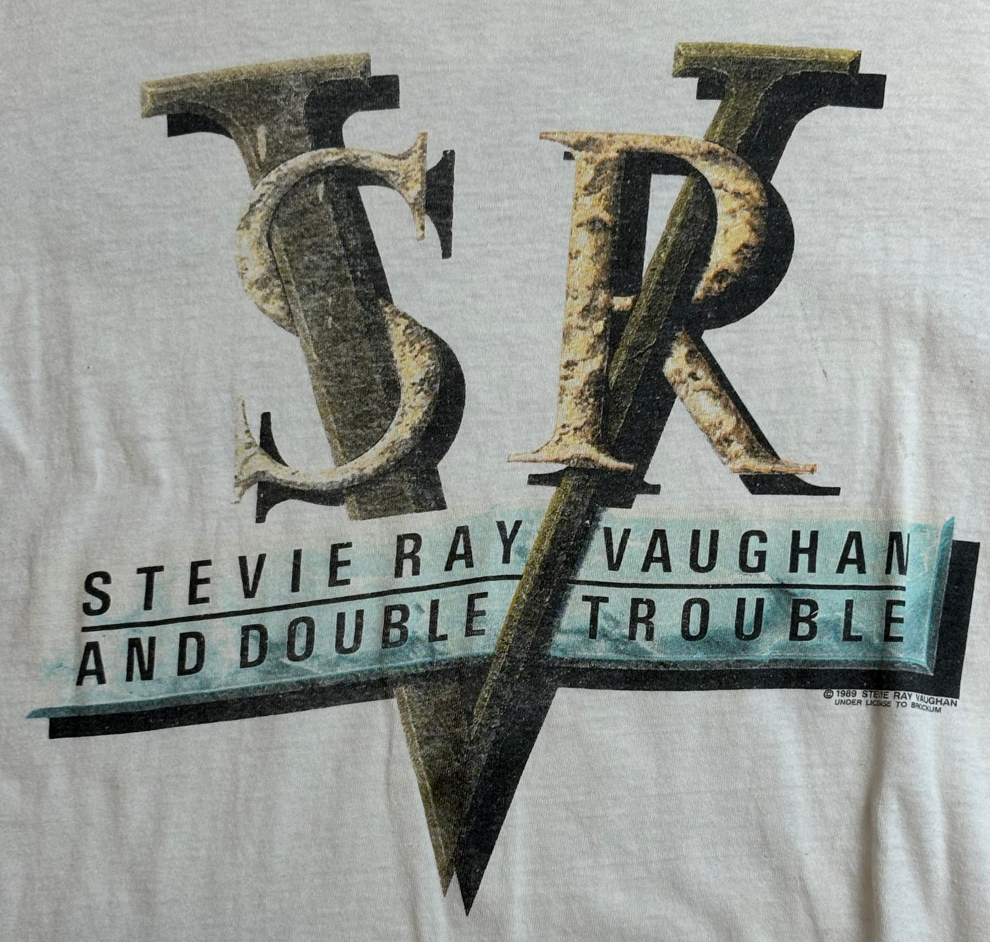 '89 Vintage Stevie Ray Vaughn "Double Trouble" Wht T-Shirt - SML