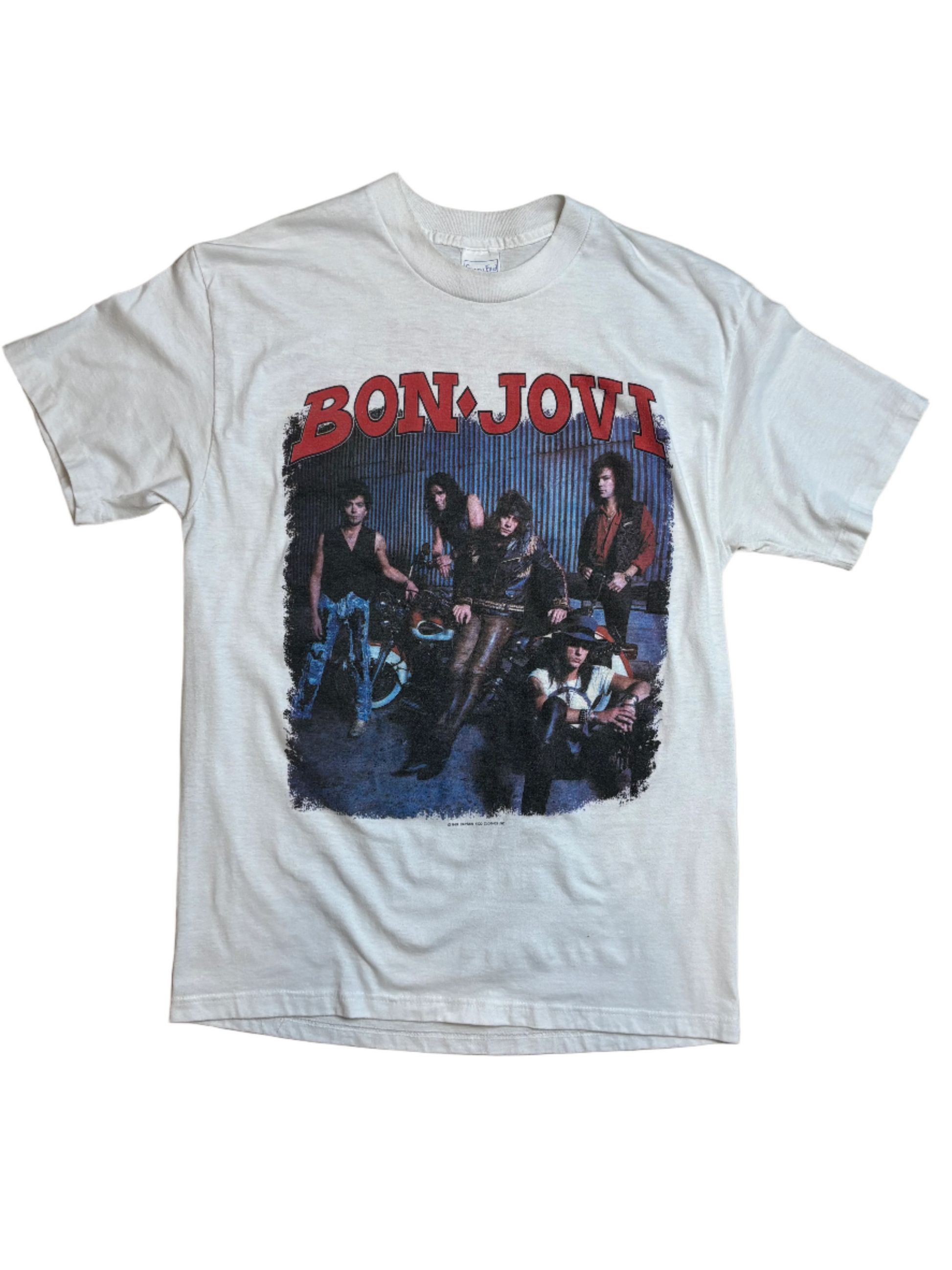 '89 Vintage Bon Jovi "Kiss'Em Where it Stinks" Wht T-Shirt - SML