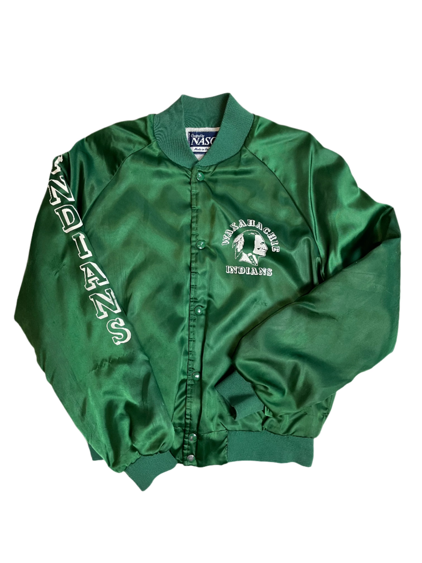 Vintage Waxahachie Indians Green Satin Bomber Jacket - XL