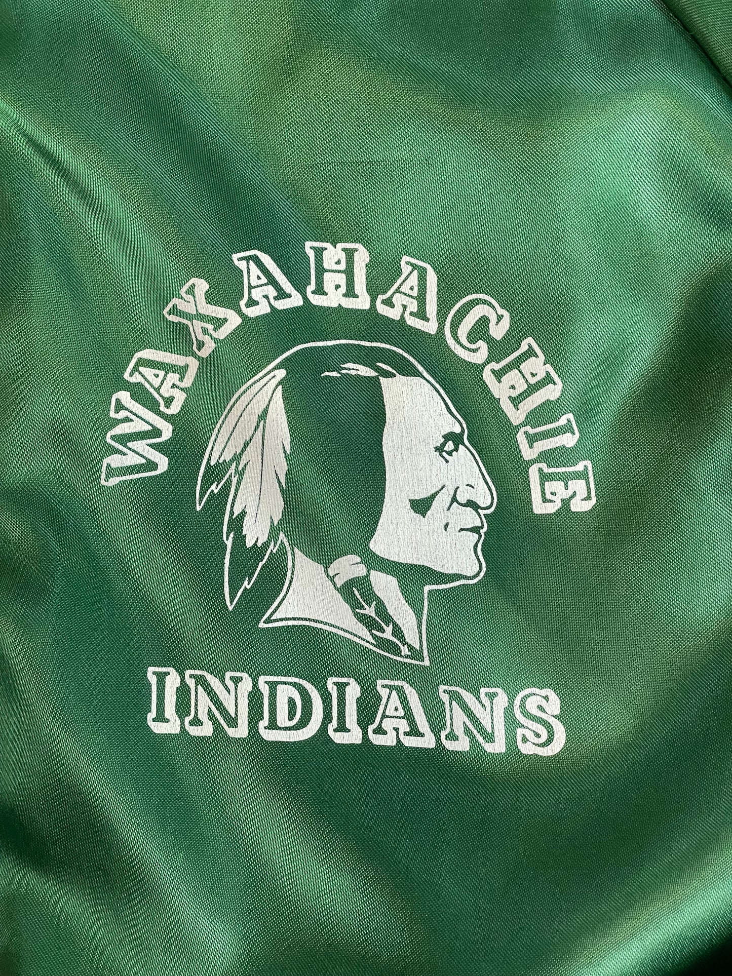 Vintage Waxahachie Indians Green Satin Bomber Jacket - XL