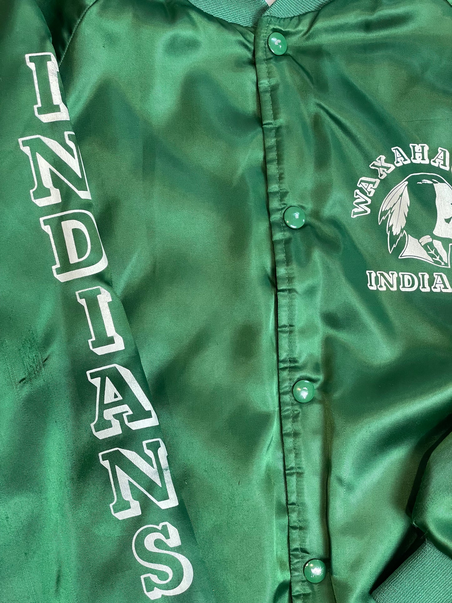 Vintage Waxahachie Indians Green Satin Bomber Jacket - XL