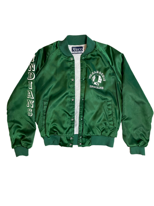 Vintage Waxahachie Indians Green Satin Bomber Jacket - XL