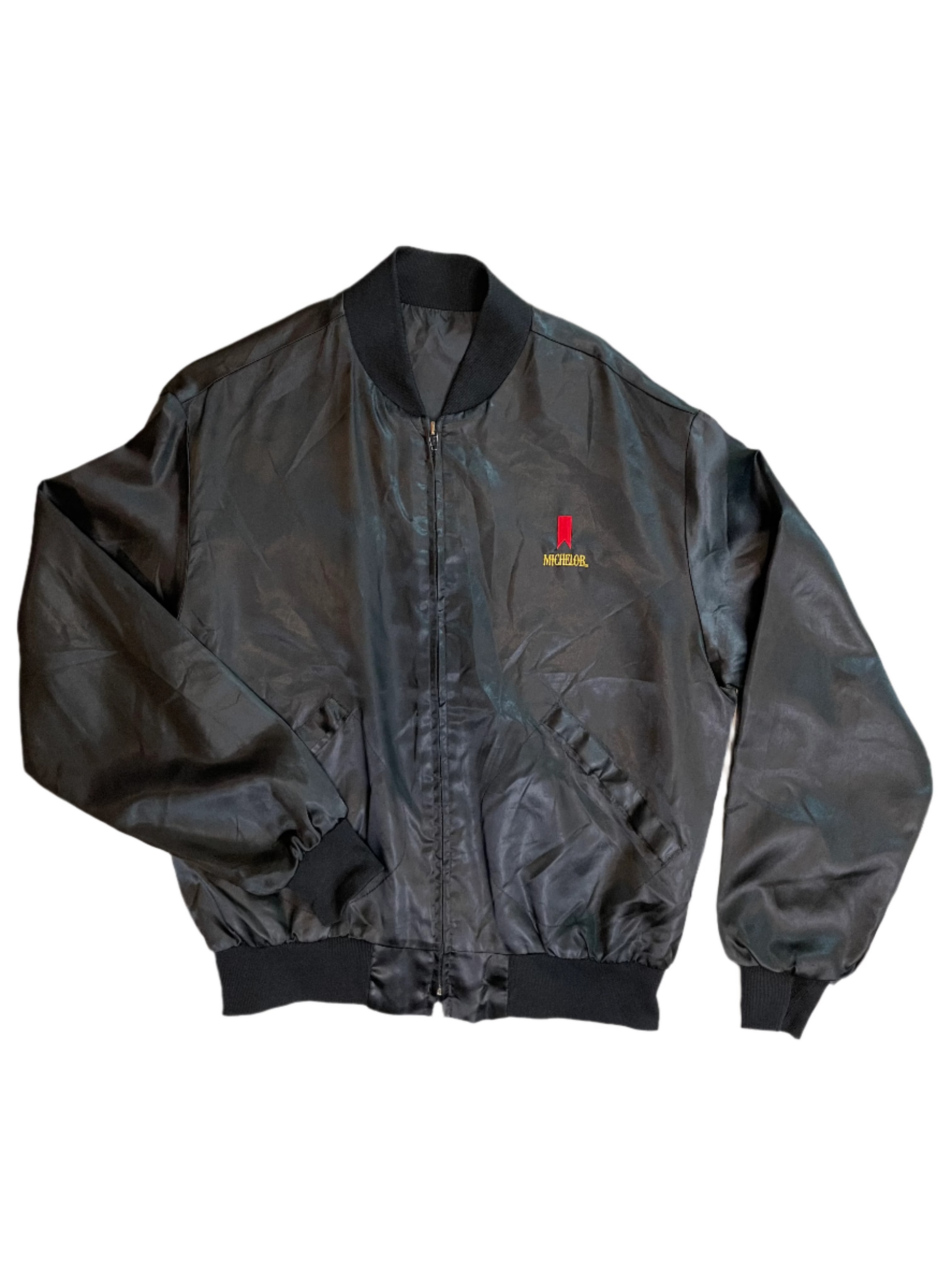 Vintage "Michelob" Black Satin Bomber Jacket - XL