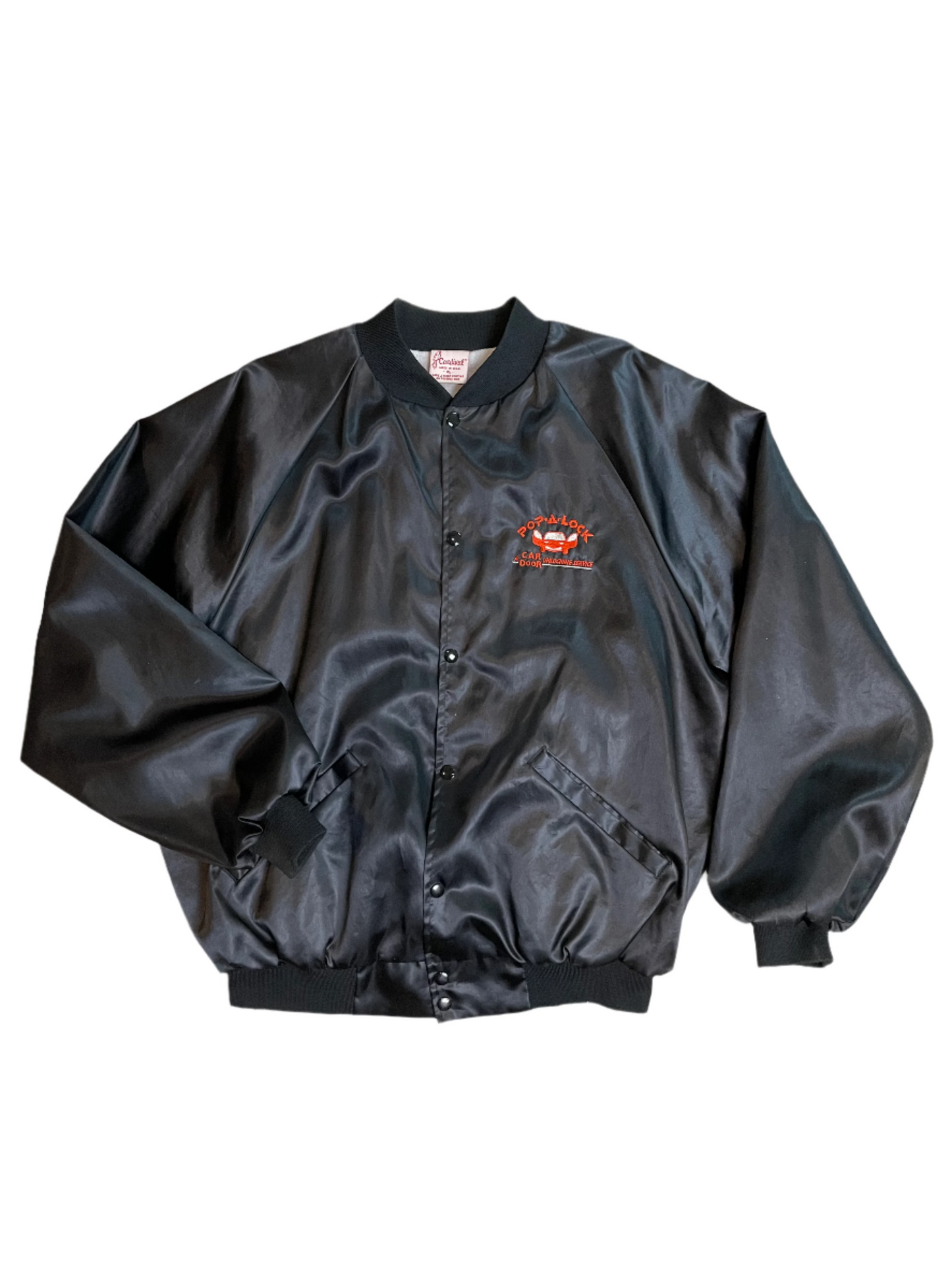 '80s Vintage Black Satin Bomber Jacket - XL