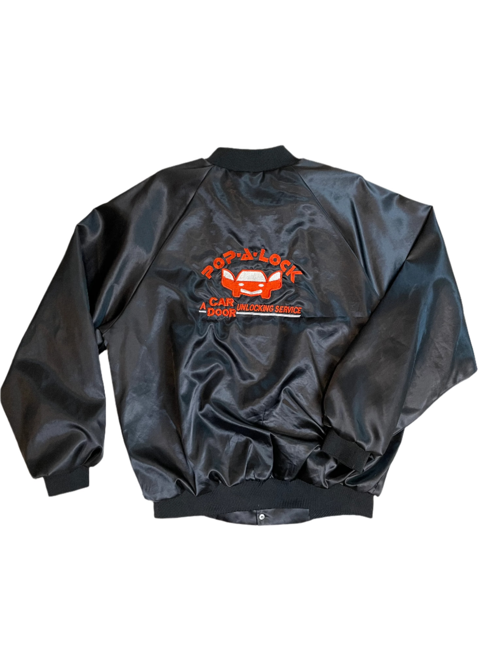 '80s Vintage Black Satin Bomber Jacket - XL