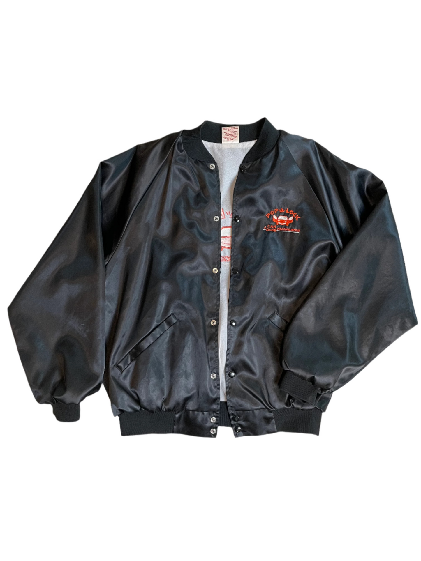 '80s Vintage Black Satin Bomber Jacket - XL