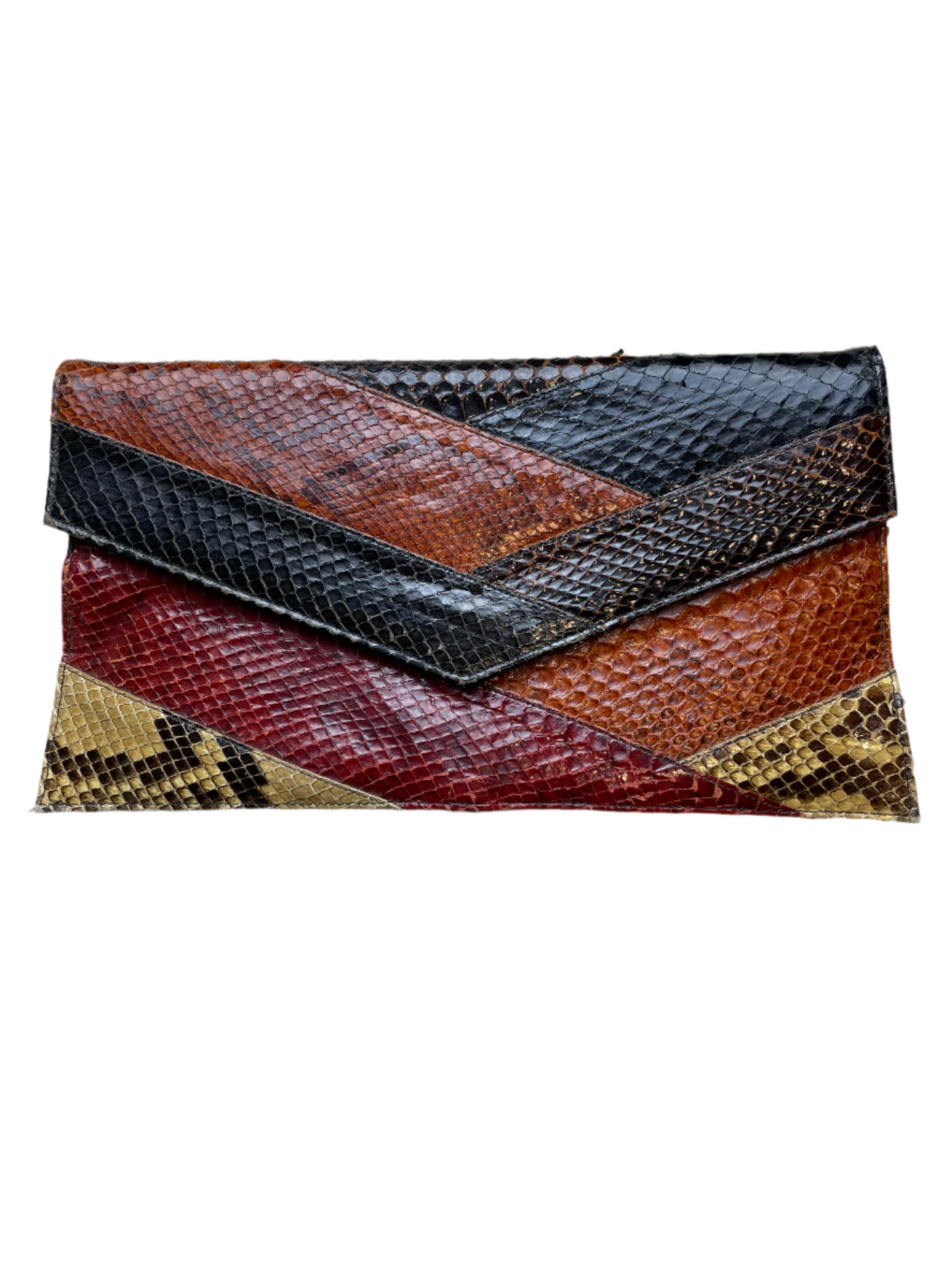 Vintage Black Envelope Clutch w/Snakeskin Detail