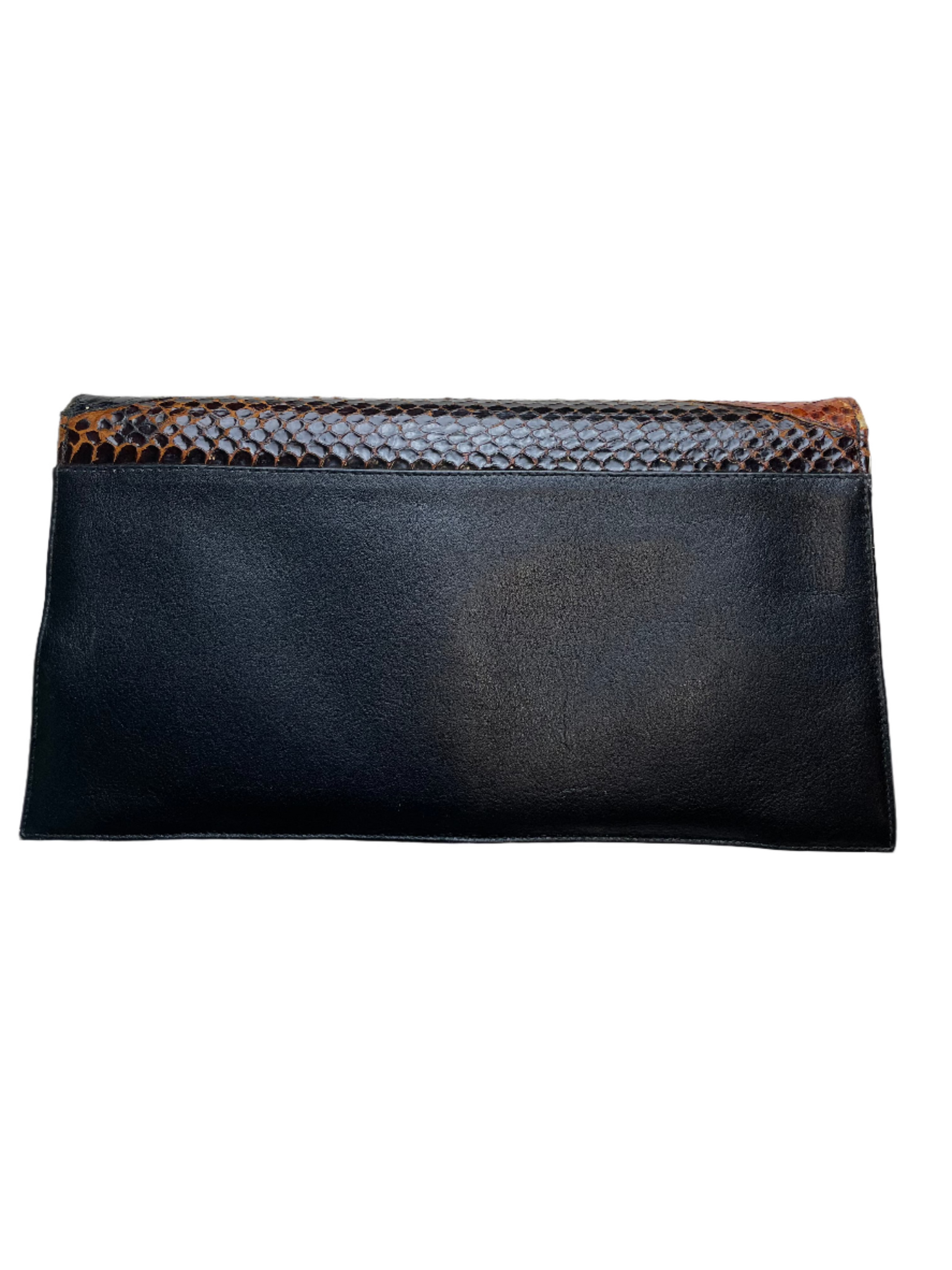 Vintage Black Envelope Clutch w/Snakeskin Detail