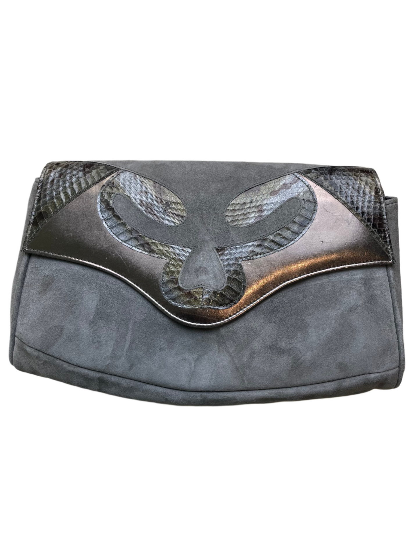 '80s Vintage Grey Suede Purse w/Snakeskin Detail