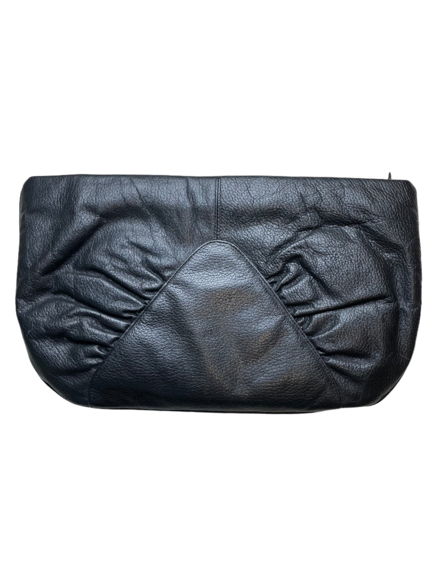 '80s Vintage Black Leather Clutch w/Snakeskin Detail