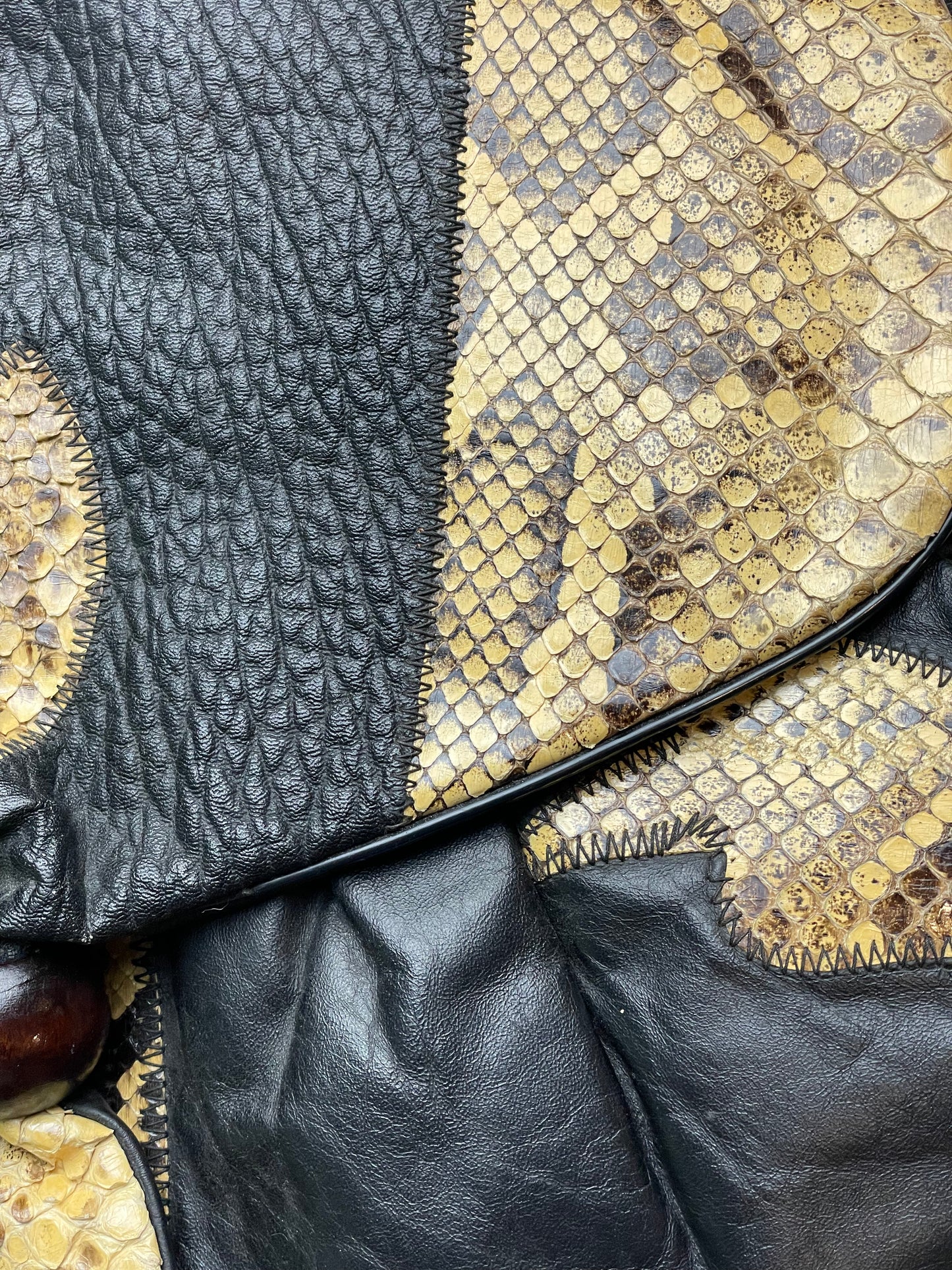 '80s Vintage Black Leather & Python Clutch