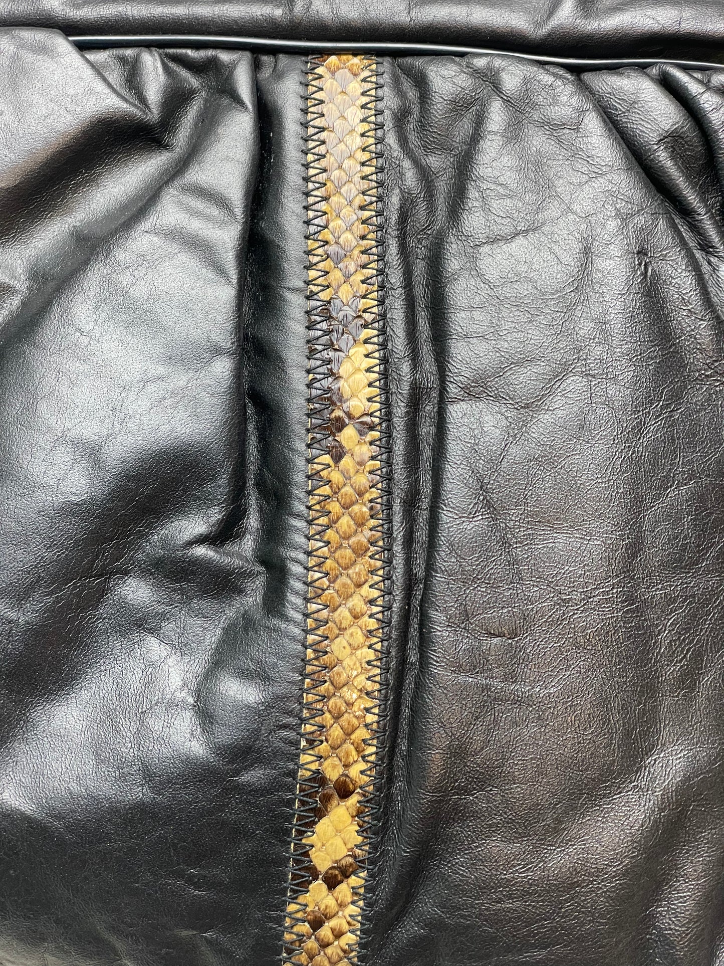 '80s Vintage Black Leather & Python Clutch