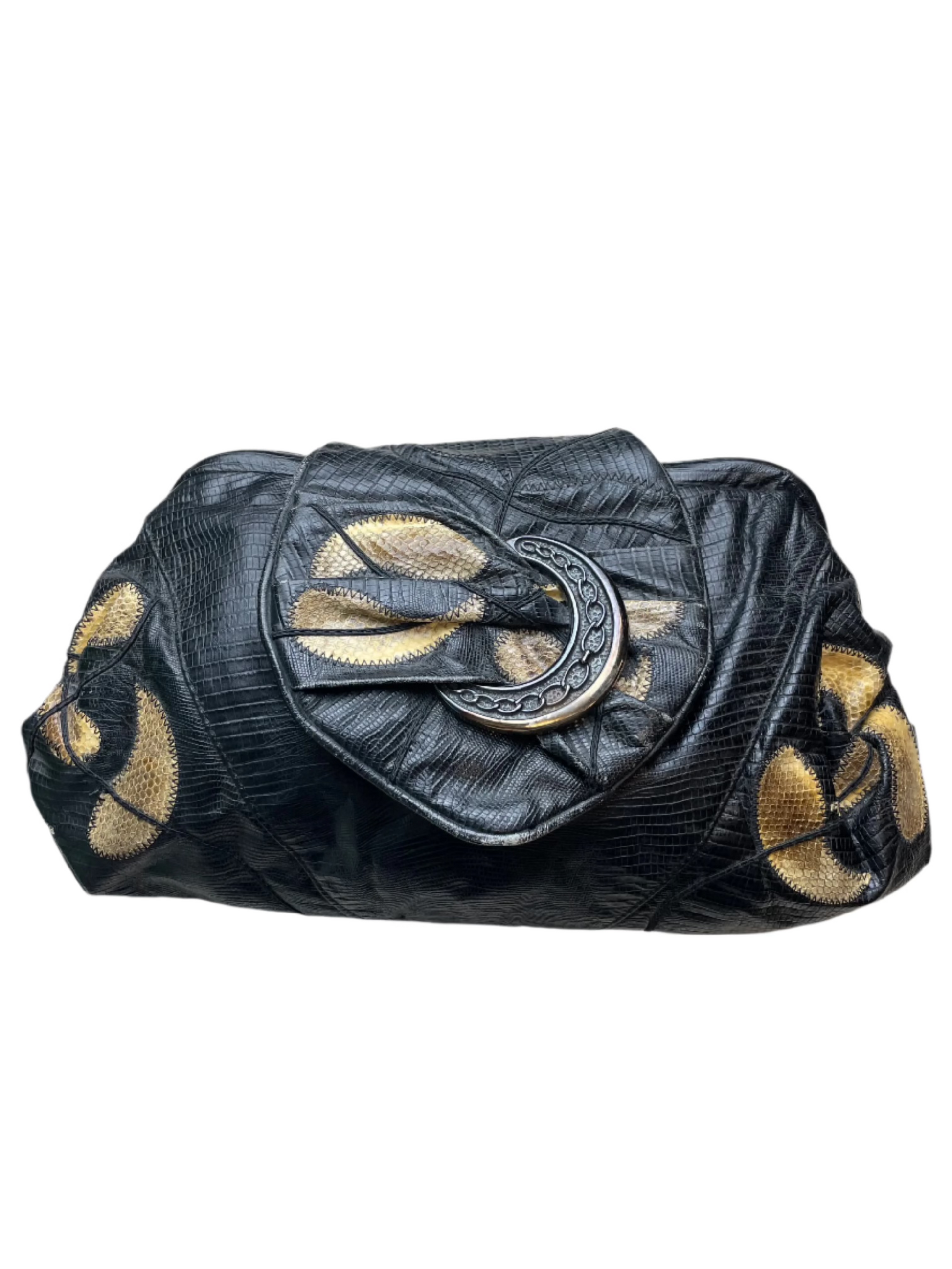 '80s Vintage Large Black Clutch w/Snakeskin Detail