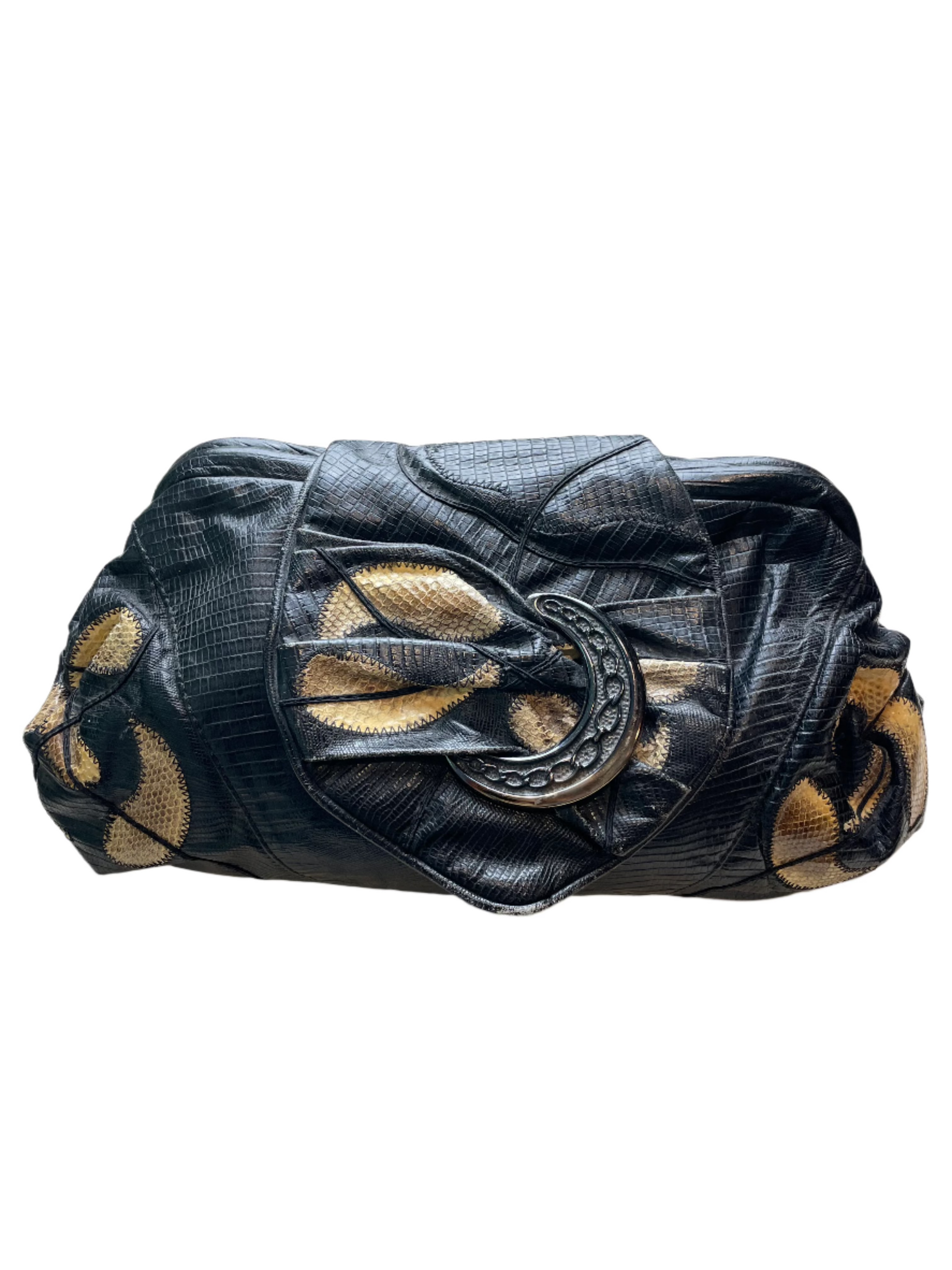 '80s Vintage Large Black Clutch w/Snakeskin Detail