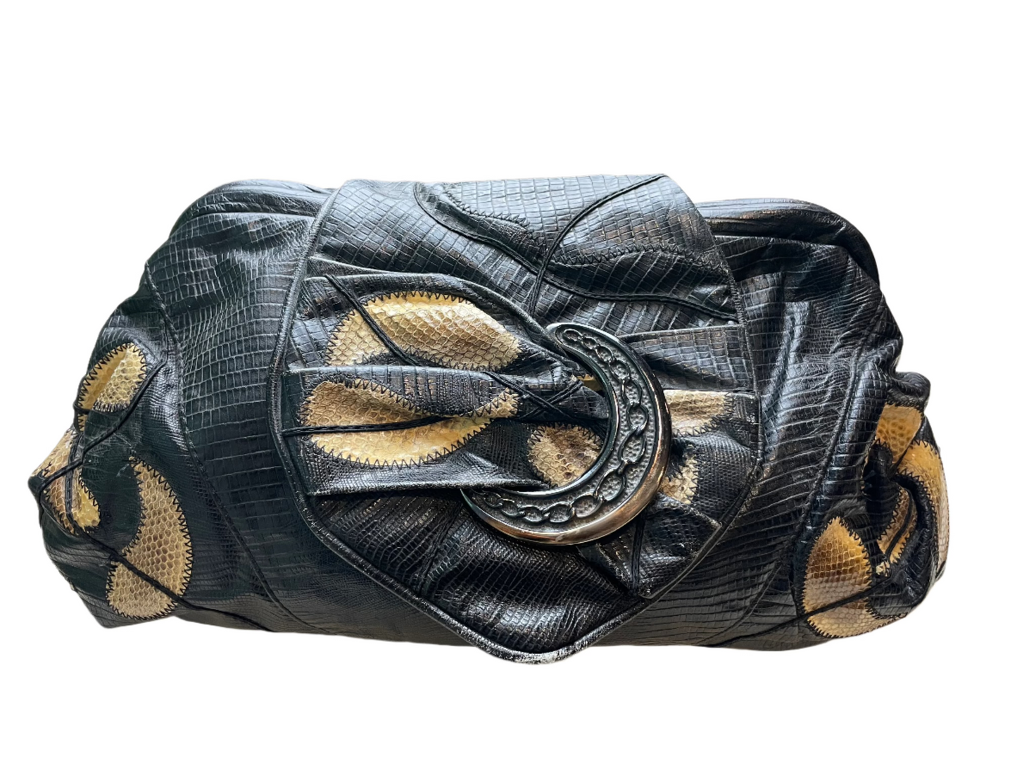 '80s Vintage Large Black Clutch w/Snakeskin Detail