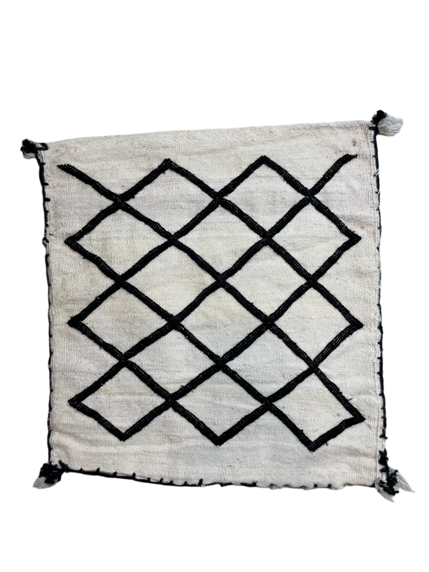 Moroccan Beige Wool Pillowcase w/Black Diamond Pattern 1.6' x 1.75'