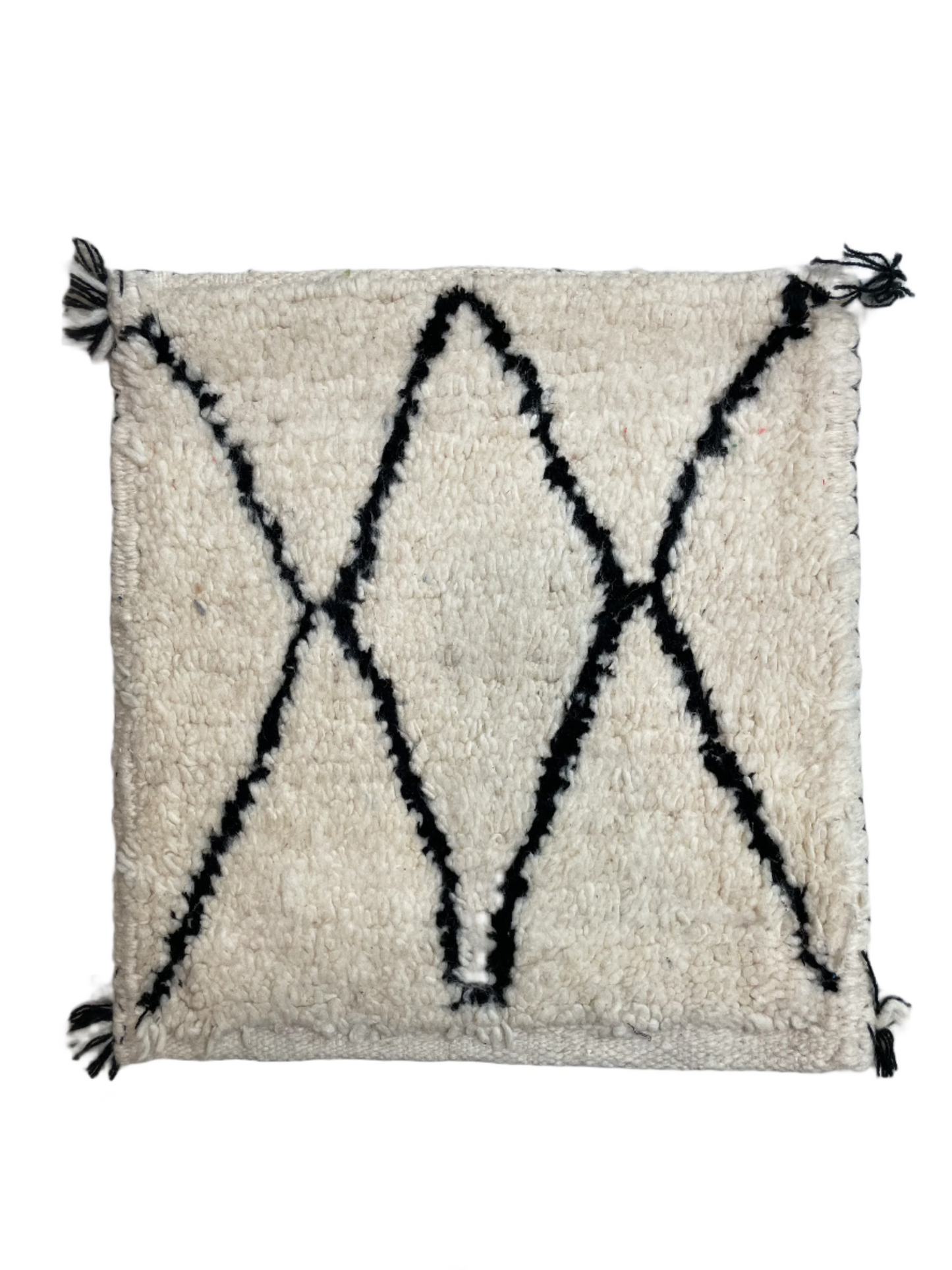 Moroccan Beige Shag Wool Pillowcase w/Black Diamond Pattern 1.5' x 1.63'