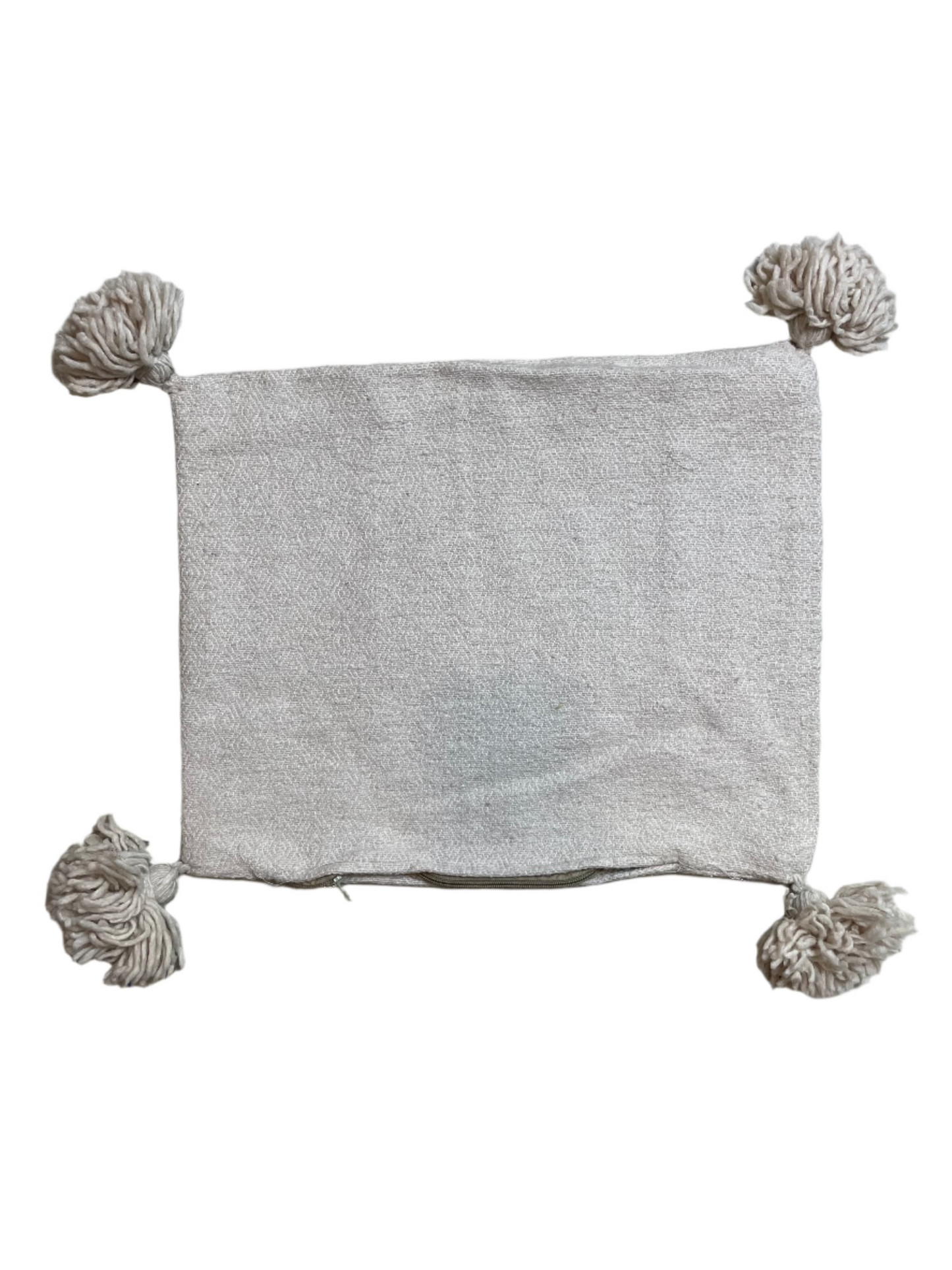 Moroccan Beige Wool Tassel Pillowcase w/Small Diamond Pattern 1.42' x 1.17'