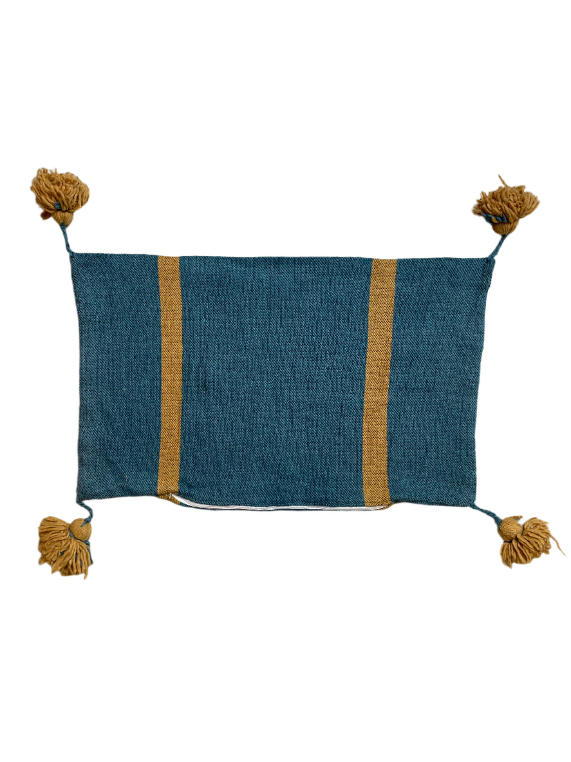 Moroccan Blue & Gold Wool Tassel Pillowcase 2' x 1.29'