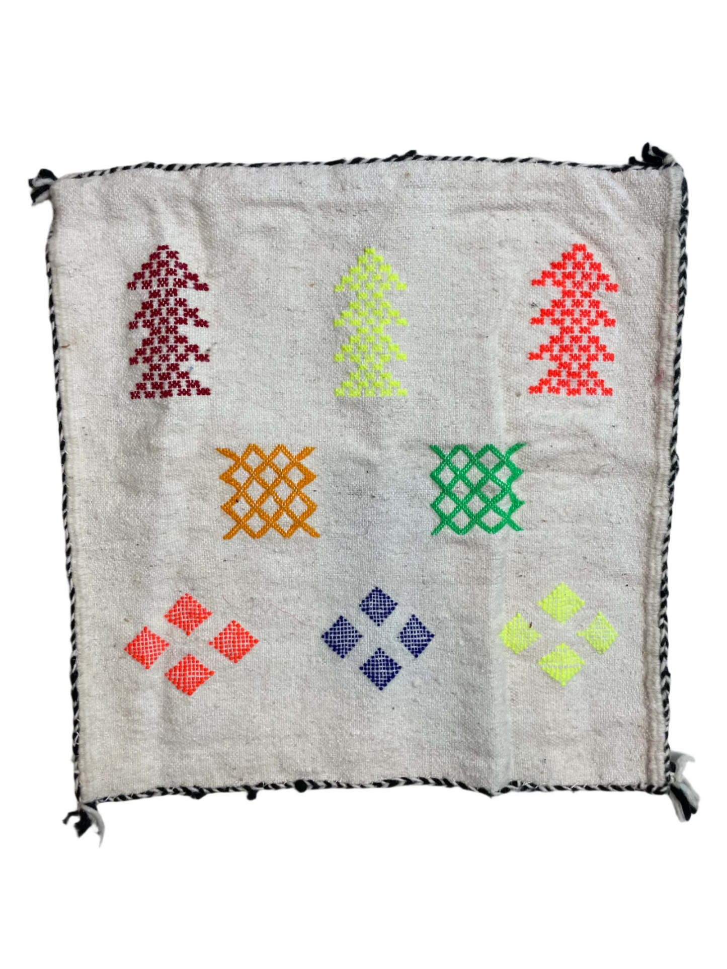 Moroccan Beige Wool Pillowcase w/Neon Colored Accents 1.71' x 1.75'