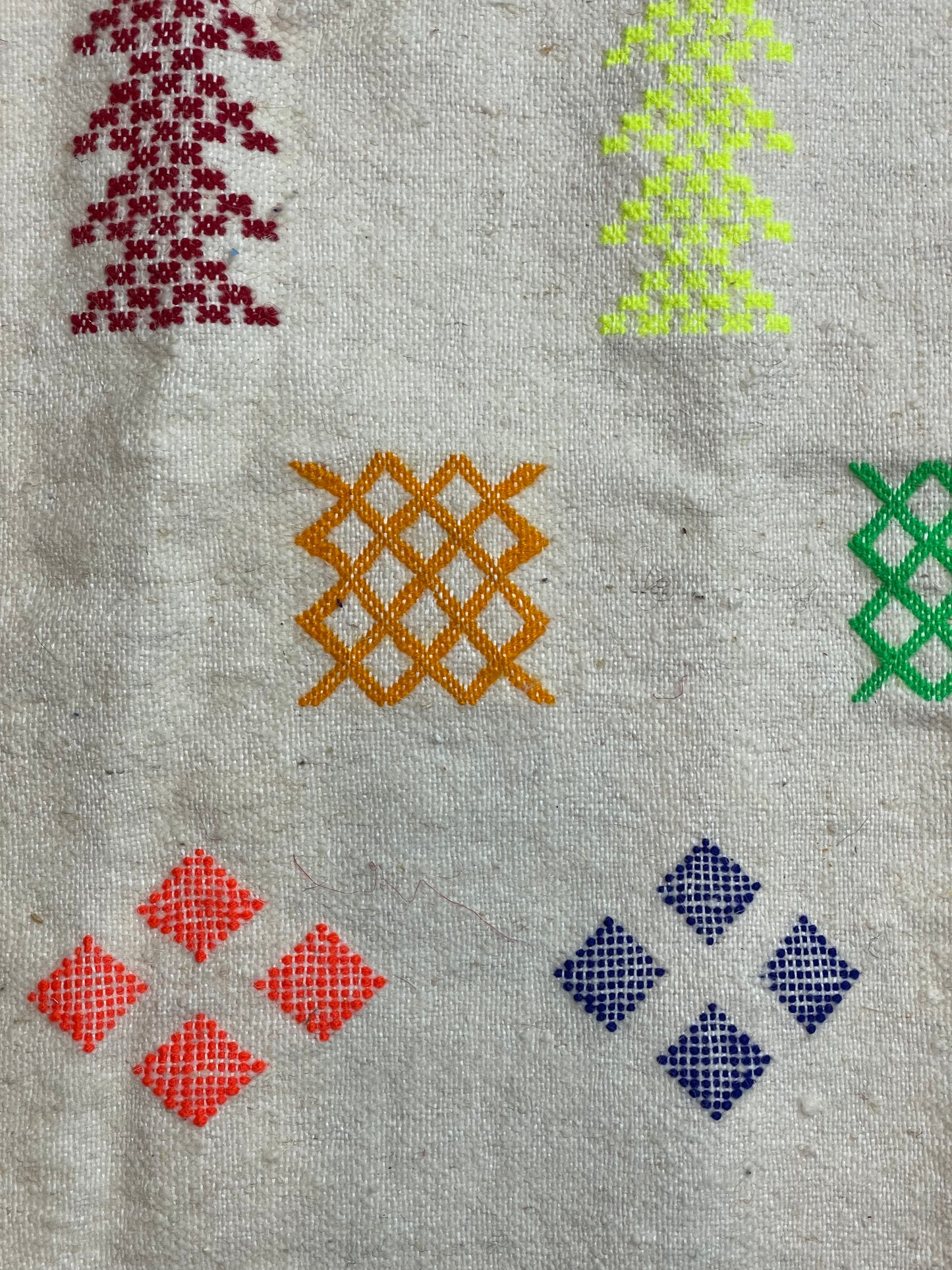 Moroccan Beige Wool Pillowcase w/Neon Colored Accents 1.71' x 1.75'