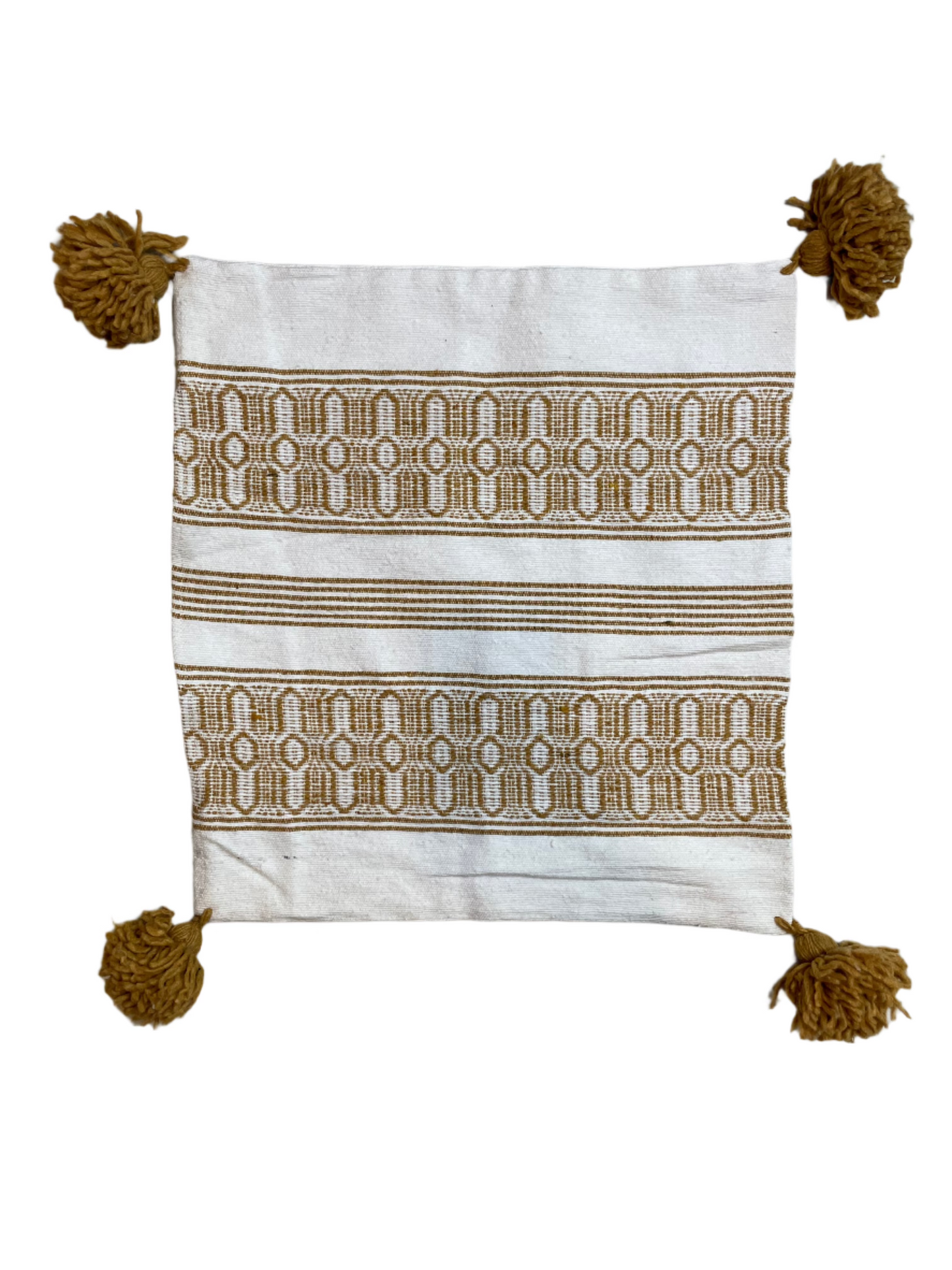 Moroccan Ivory & Gold Wool Tassel Pillowcase 1.63' x 1.54'