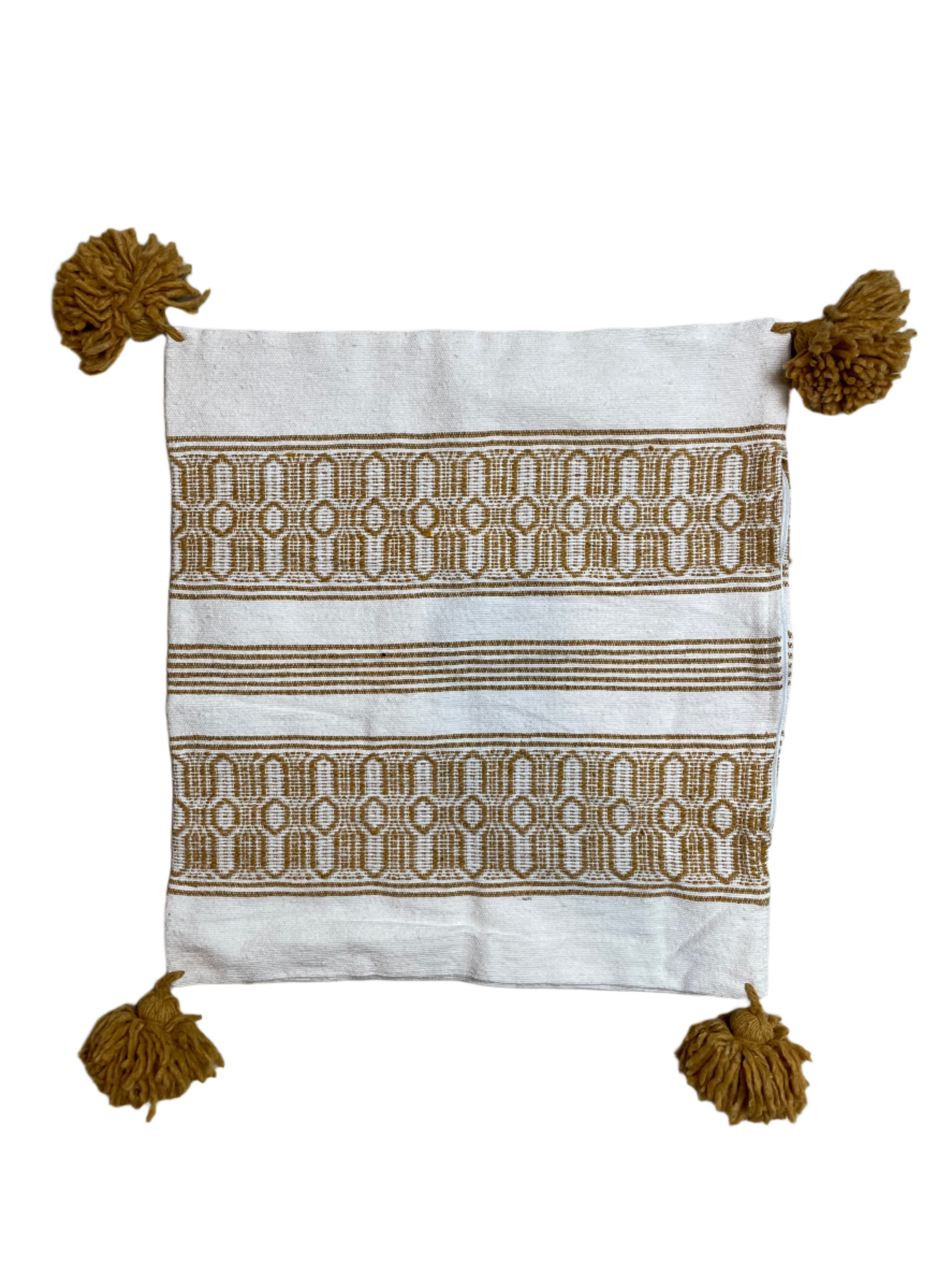 Moroccan Ivory & Gold Wool Tassel Pillowcase 1.63' x 1.54'