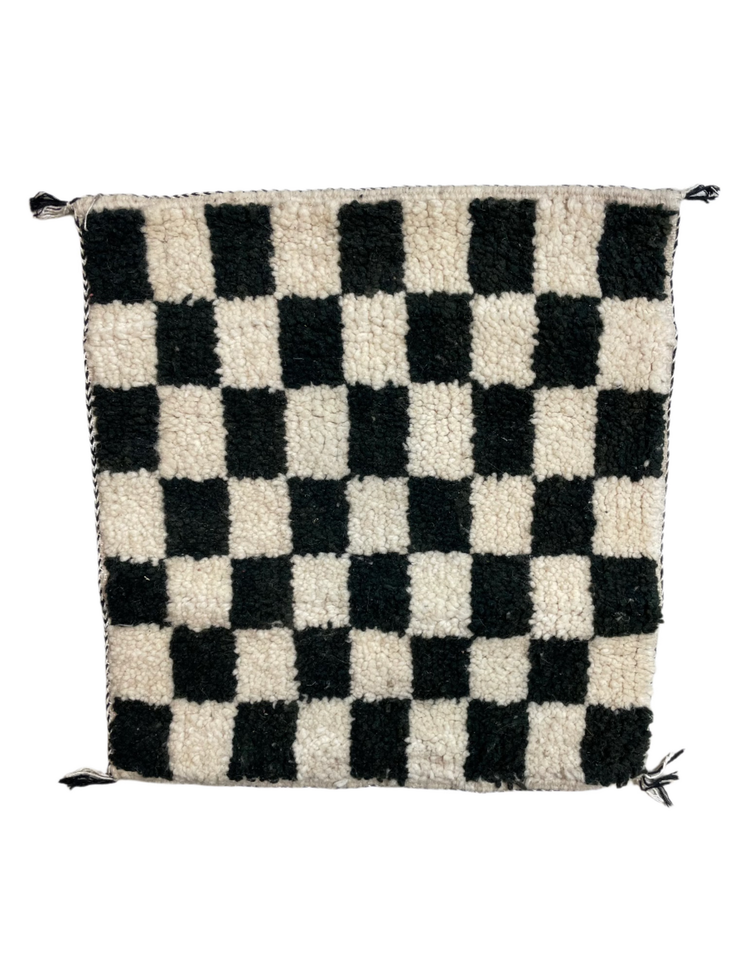 Moroccan Shag Wool Beige & White Checkered Pillowcase 1.67' x 1.58'