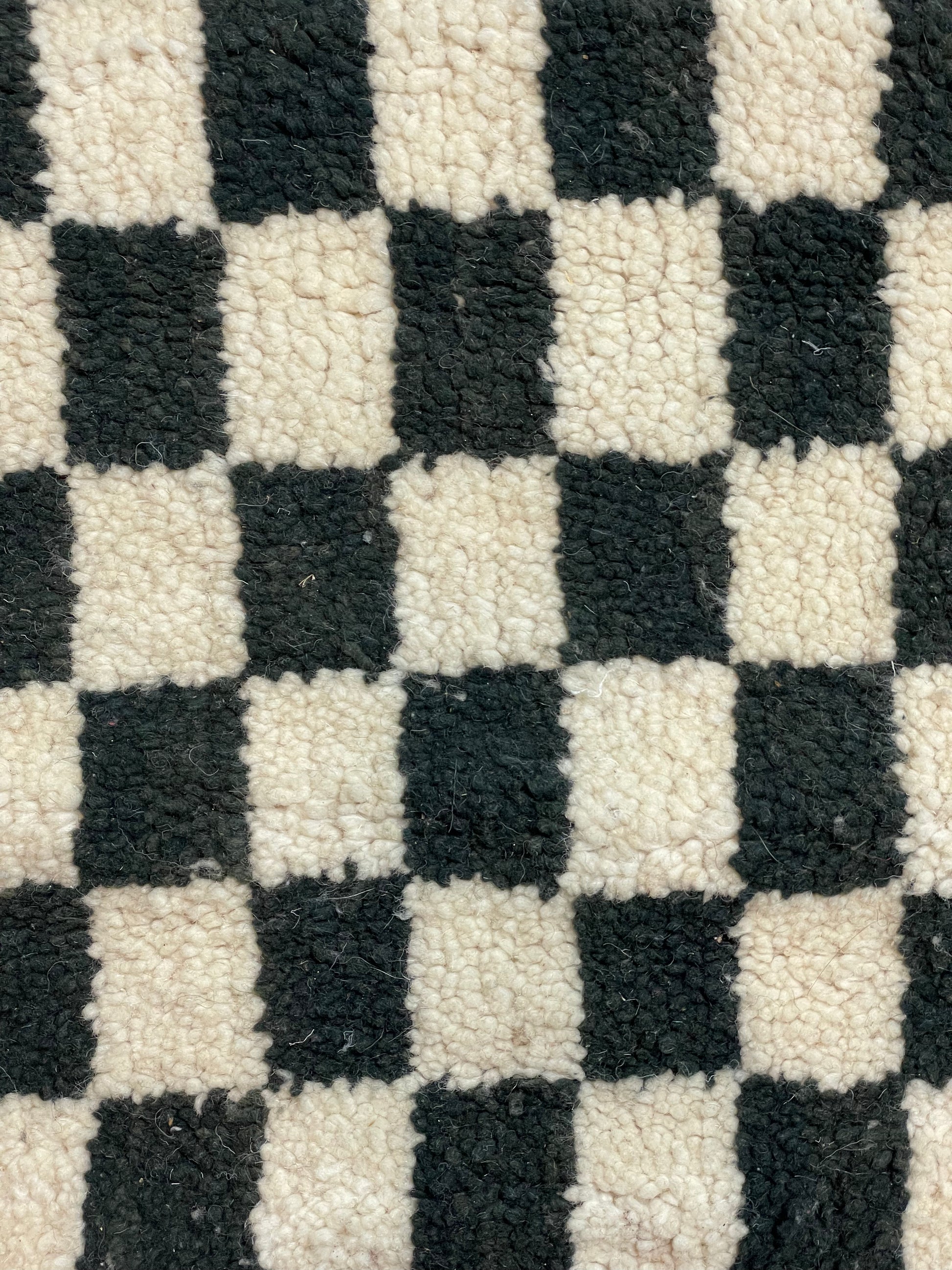 Moroccan Shag Wool Beige & White Checkered Pillowcase 1.67' x 1.58'