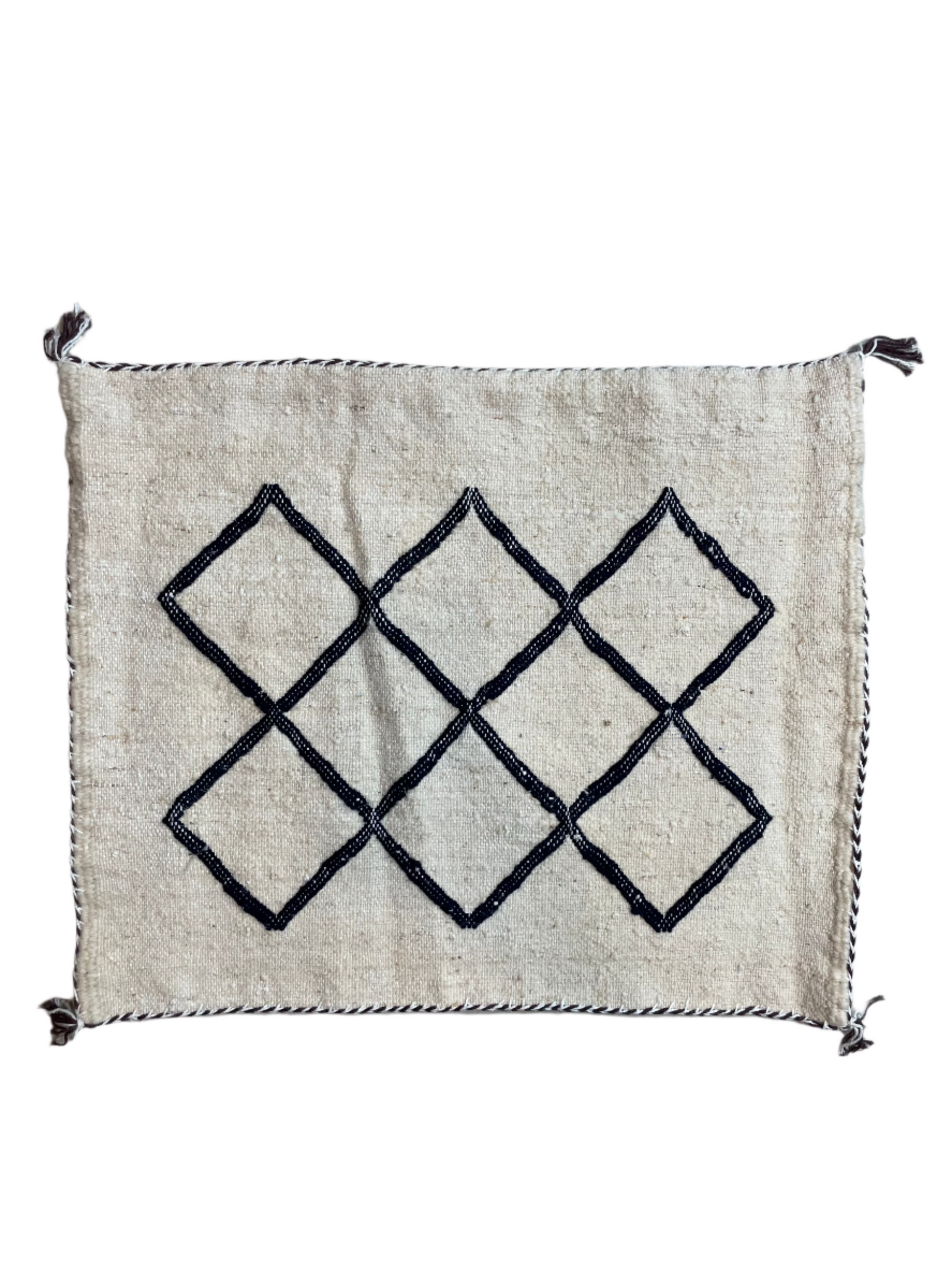 Moroccan Beige Wool Pillowcase w/Black Diamond Accents