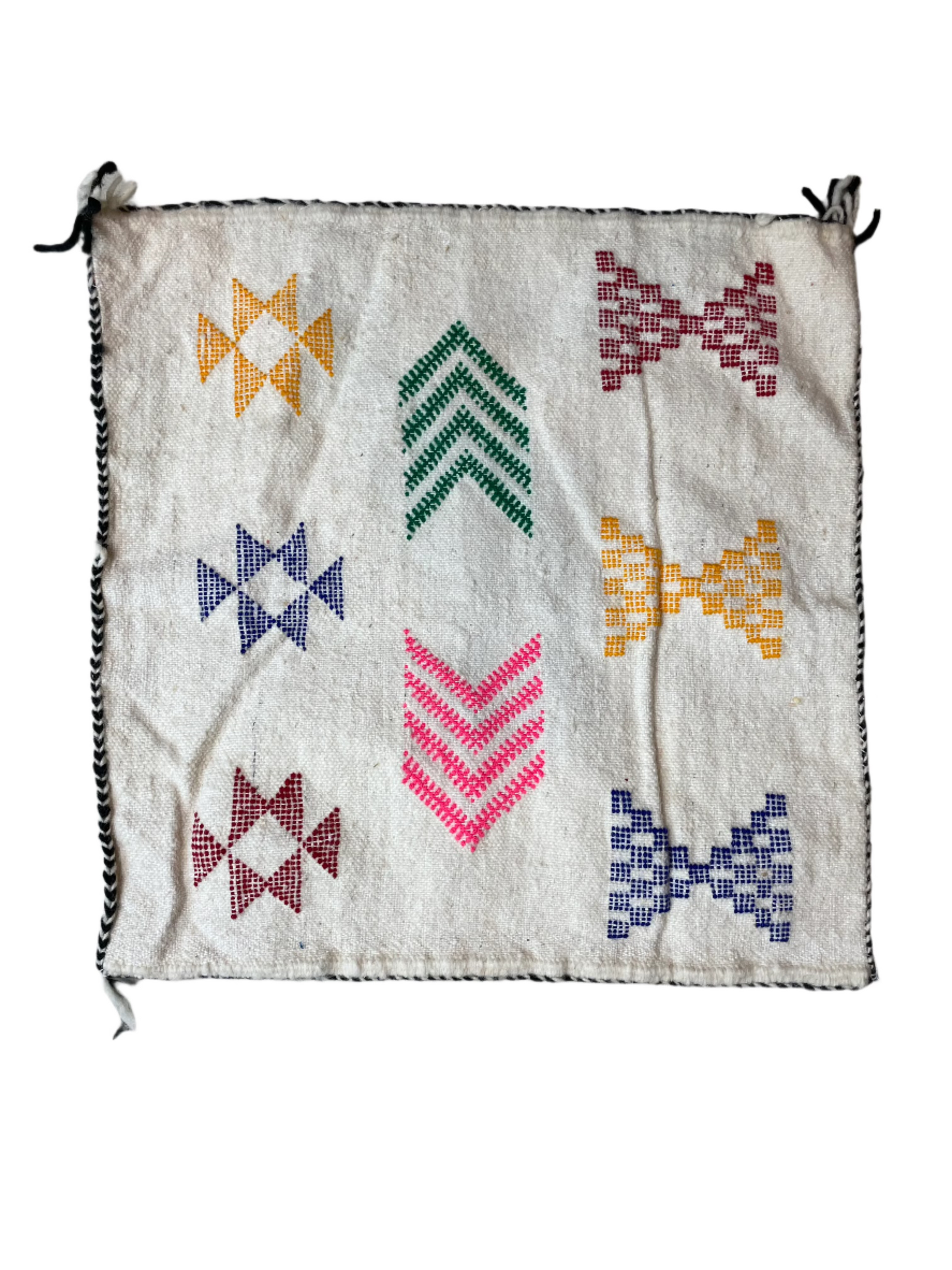 Moroccan Beige Wool Pillowcase w/Neon Colored Accents 1.71' x 1.75'