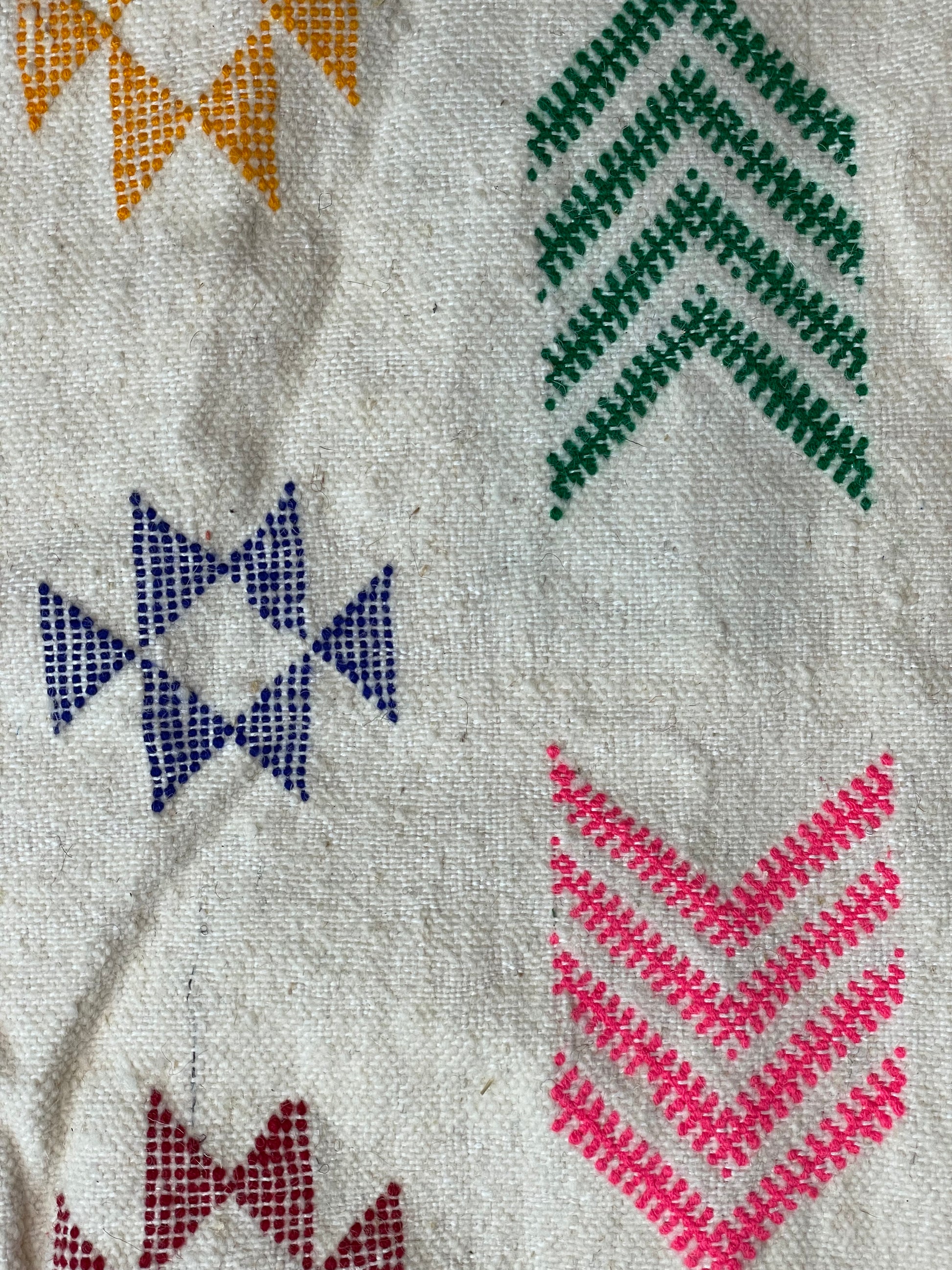 Moroccan Beige Wool Pillowcase w/Neon Colored Accents 1.71' x 1.75'