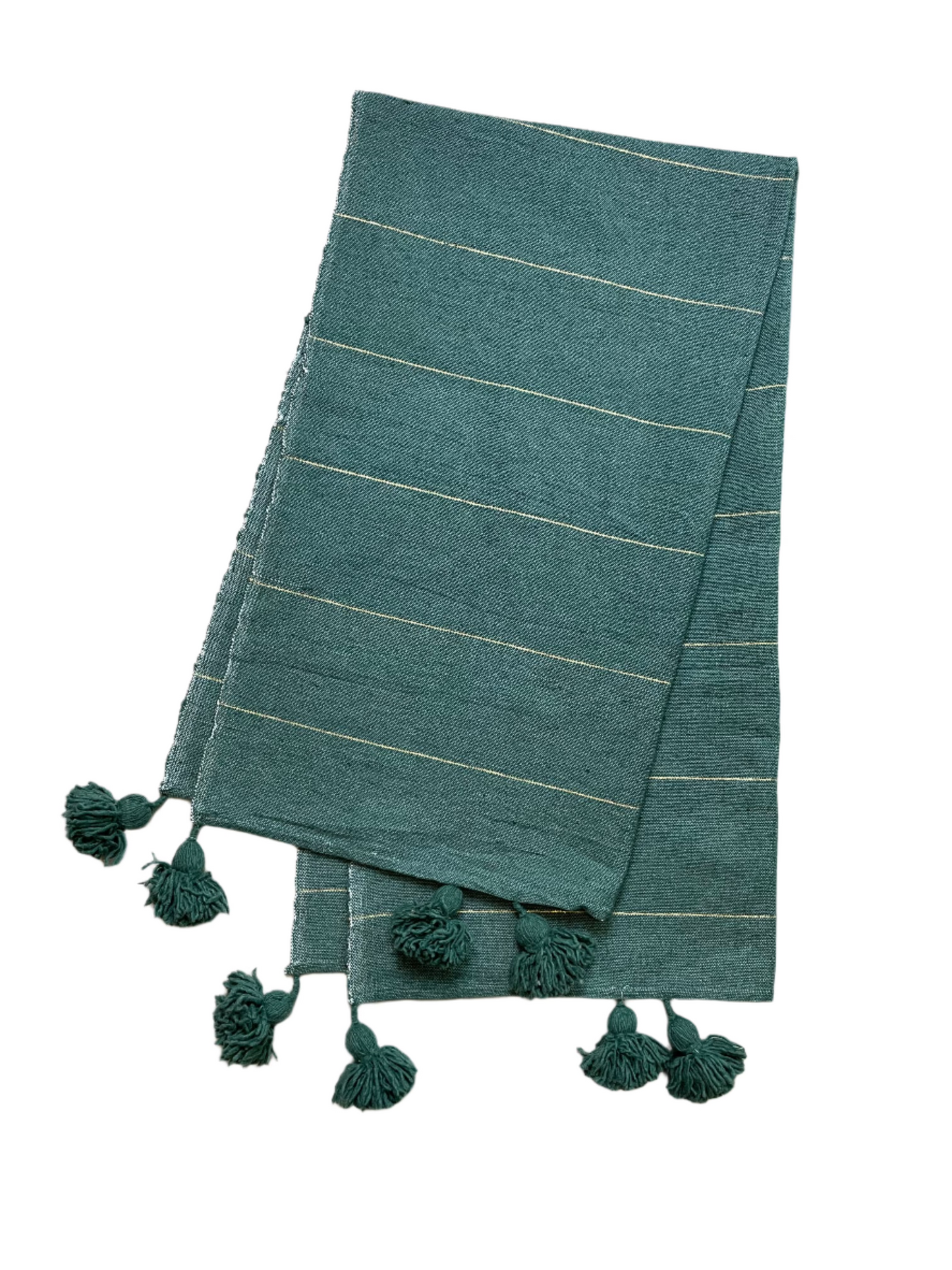 Moroccan Olive Green & Gold Wool Tassel Throw 3.25' x 1.83'