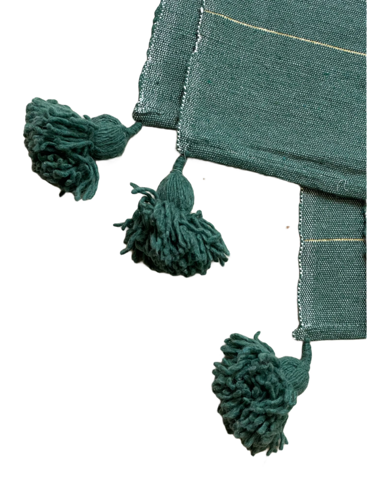 Moroccan Olive Green & Gold Wool Tassel Throw 3.25' x 1.83'