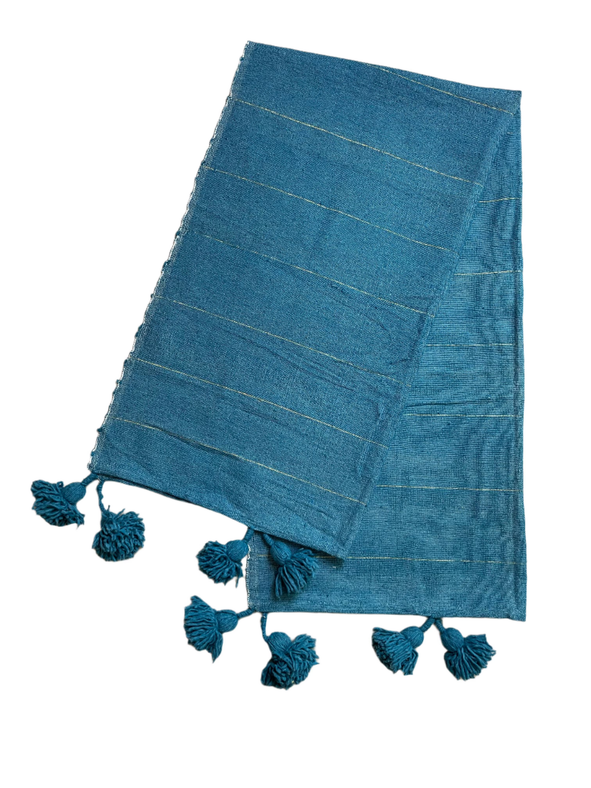 Moroccan Blue & Gold Wool Tassel Throw 3.08' x 1.67'