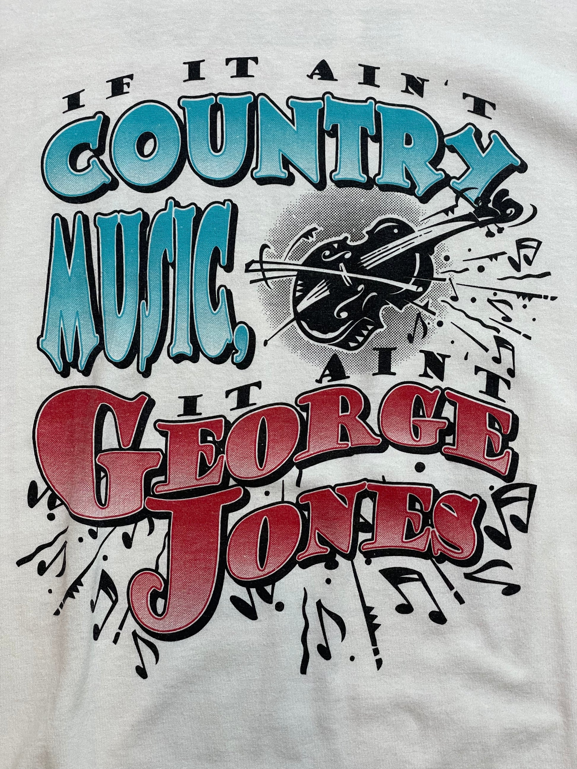 Vintage George Jones "If it Ain't Country Music" White T-Shirt - XL