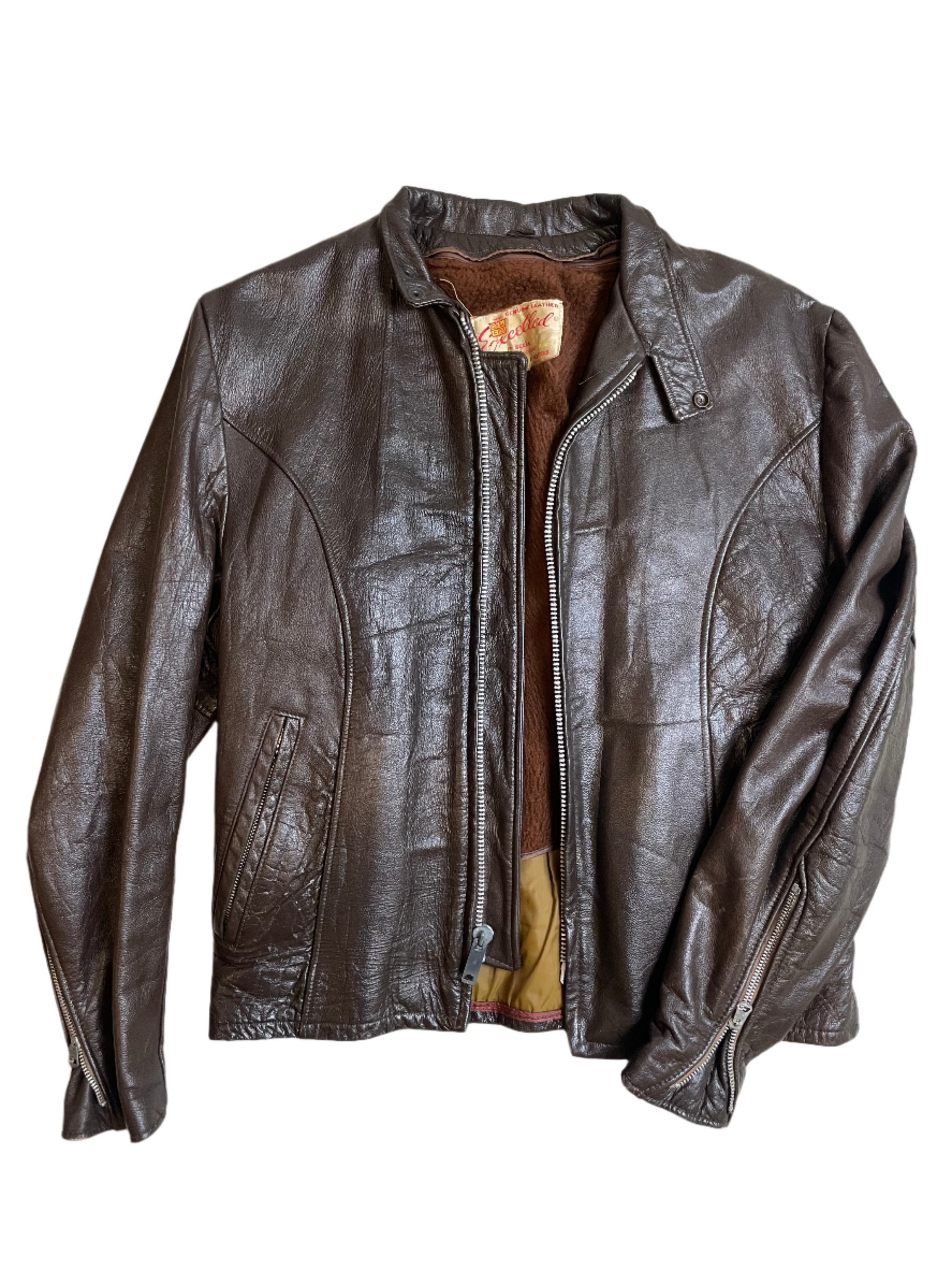 '40s/50s Vintage Lined Brwn Leather Zip Jacket - XL