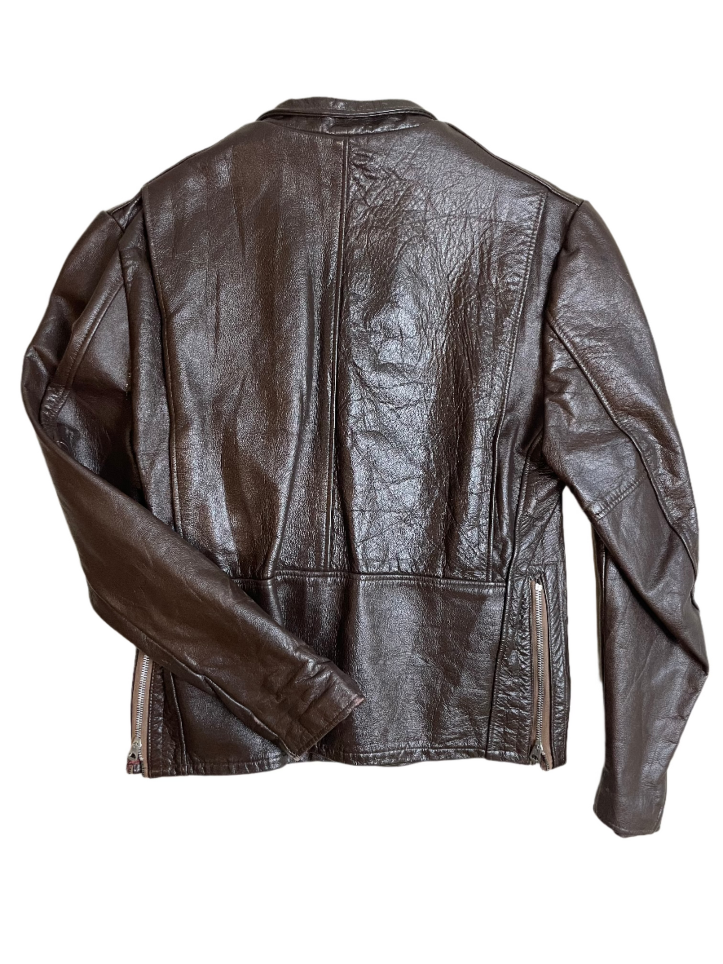 '40s/50s Vintage Lined Brwn Leather Zip Jacket - XL