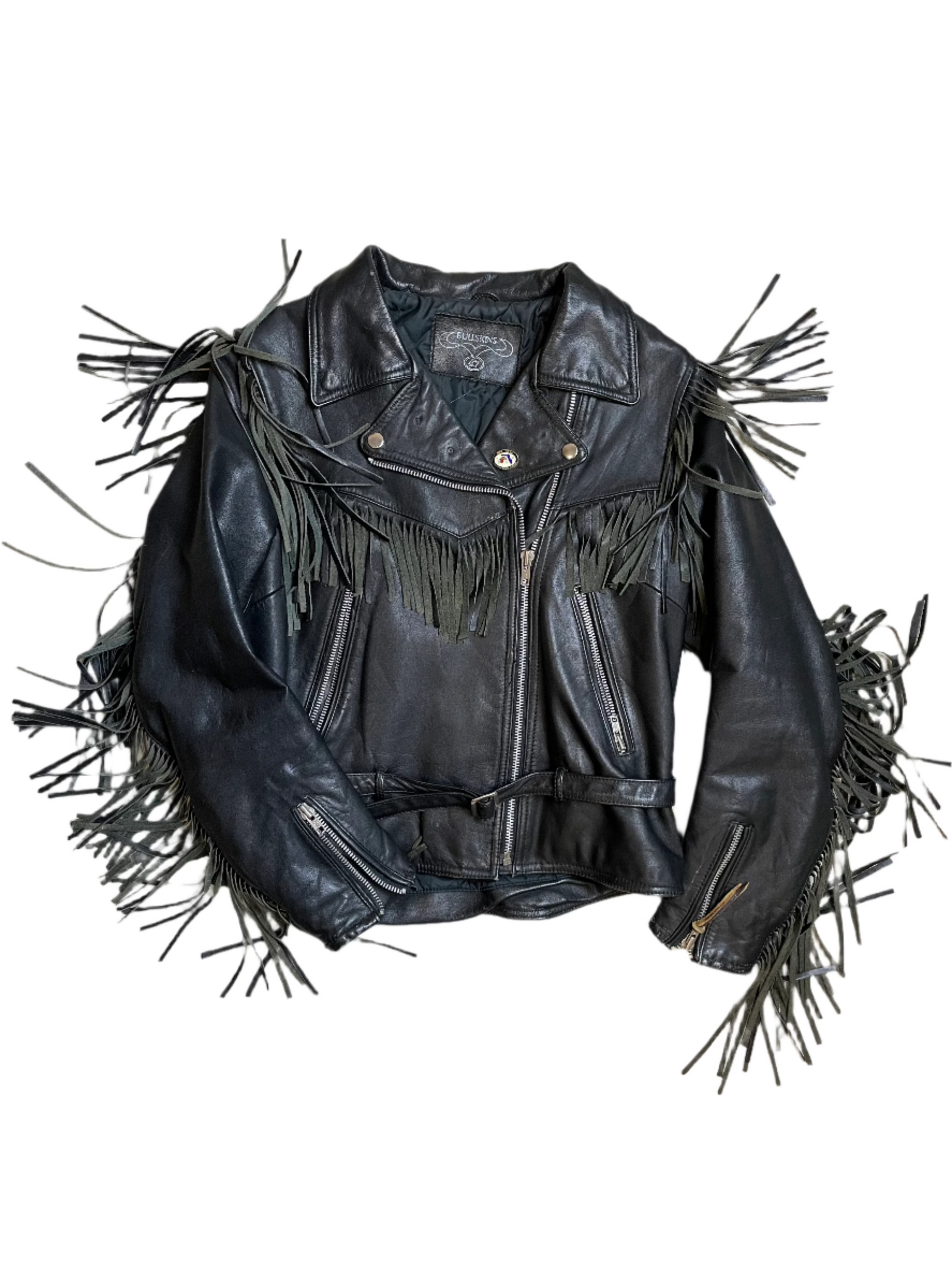 '80s Vintage Black Leather Fringe Dragon Jacket - LRG