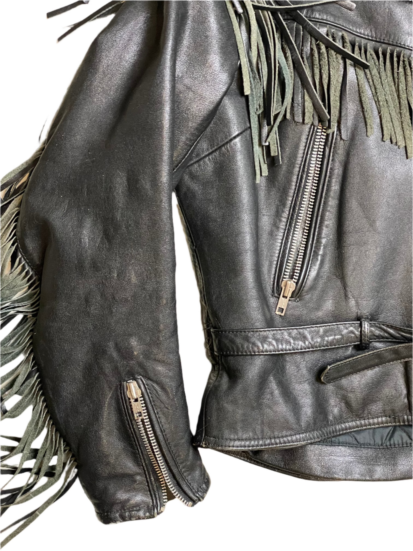 '80s Vintage Black Leather Fringe Dragon Jacket - LRG