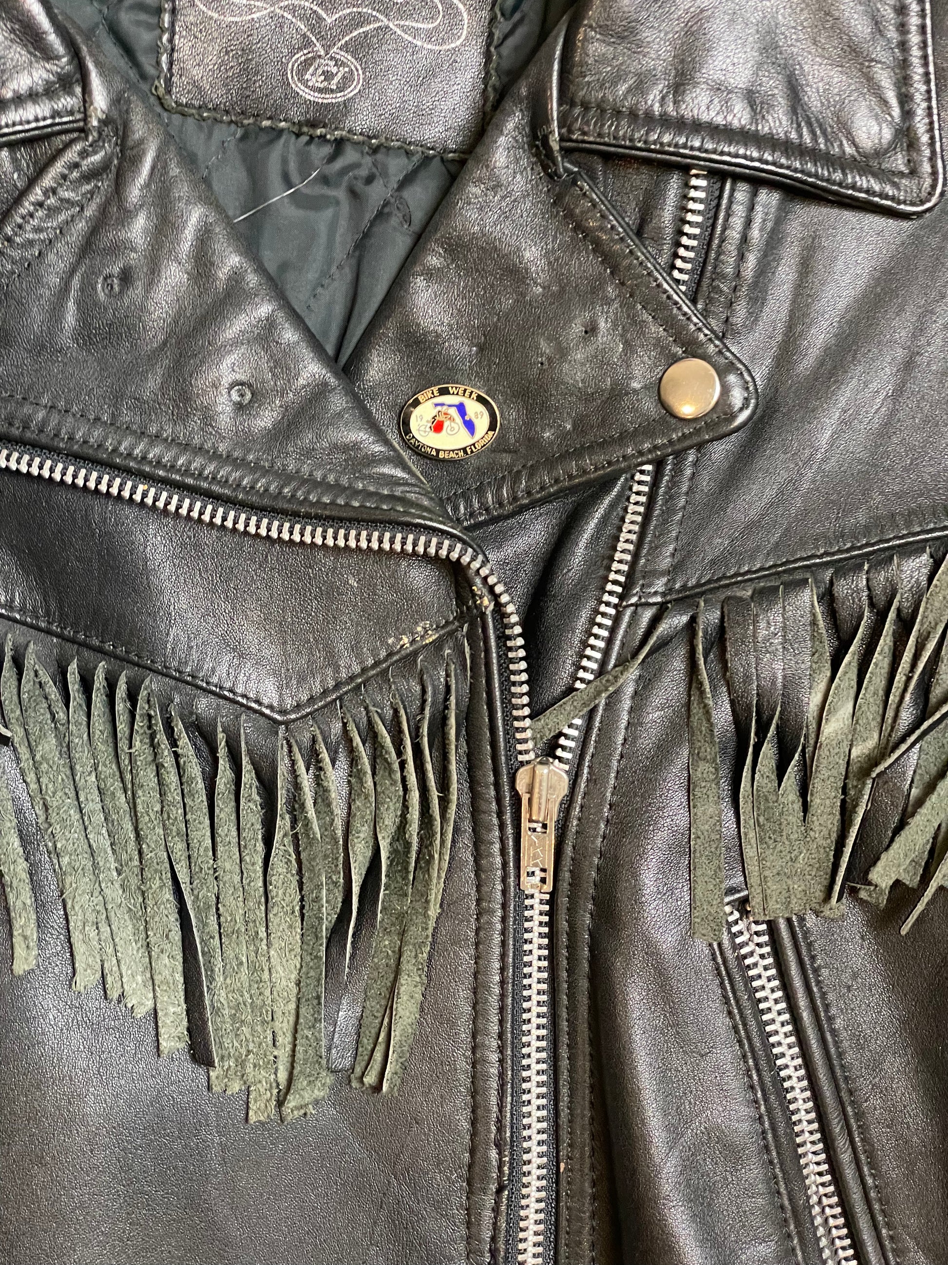 '80s Vintage Black Leather Fringe Dragon Jacket - LRG